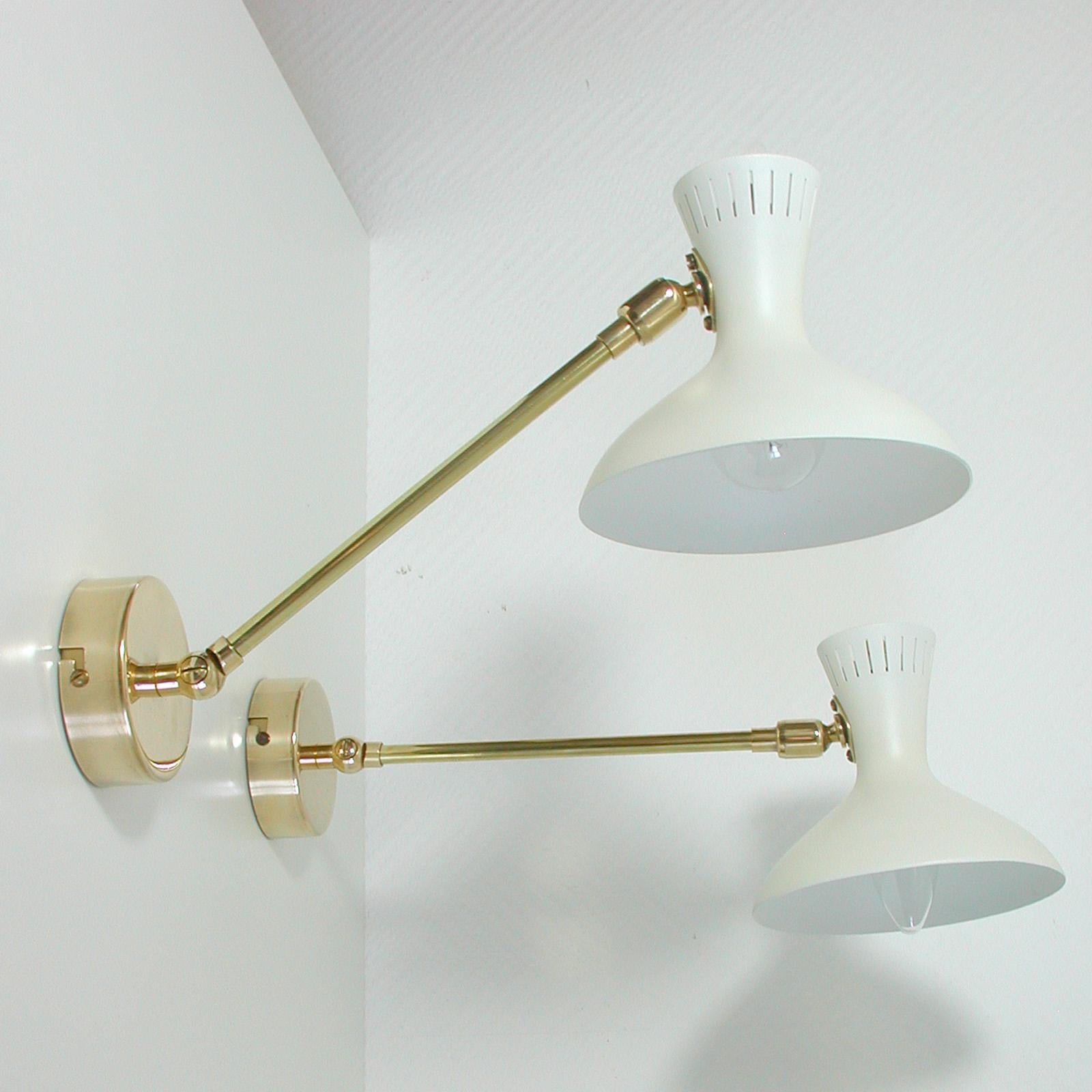 Pair of 1950s Midcentury White Brass French Articulating Potence Sconces For Sale 3