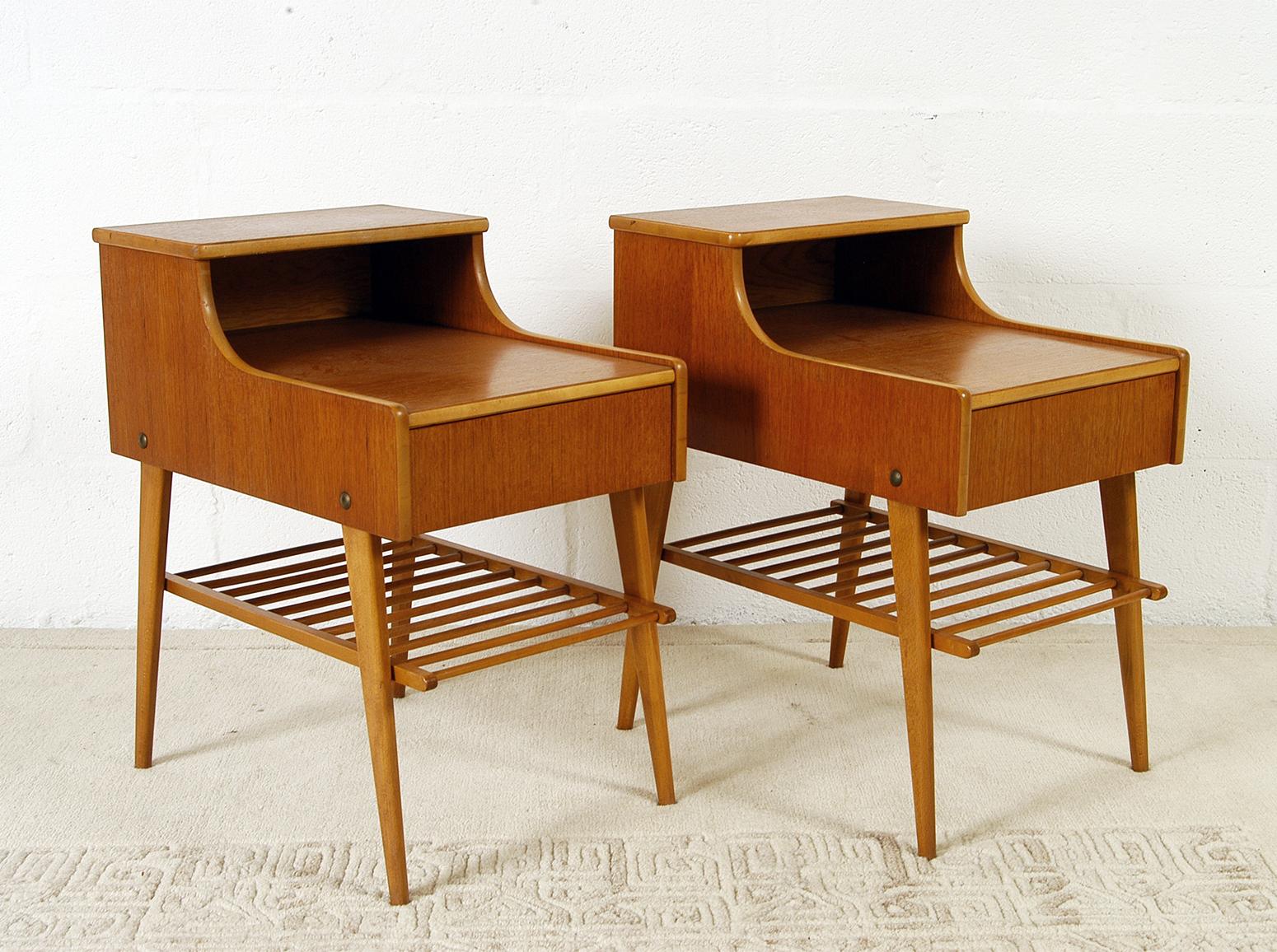Mid-Century Modern Pair of 1950s Midcentury Modern Swedish Teak Nightstands Bedside Tables