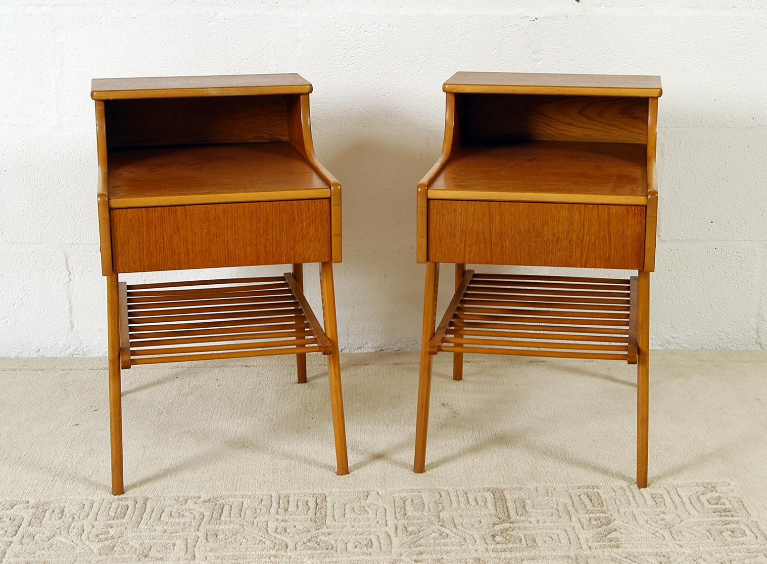 Pair of 1950s Midcentury Modern Swedish Teak Nightstands Bedside Tables In Good Condition In Sherborne, Dorset