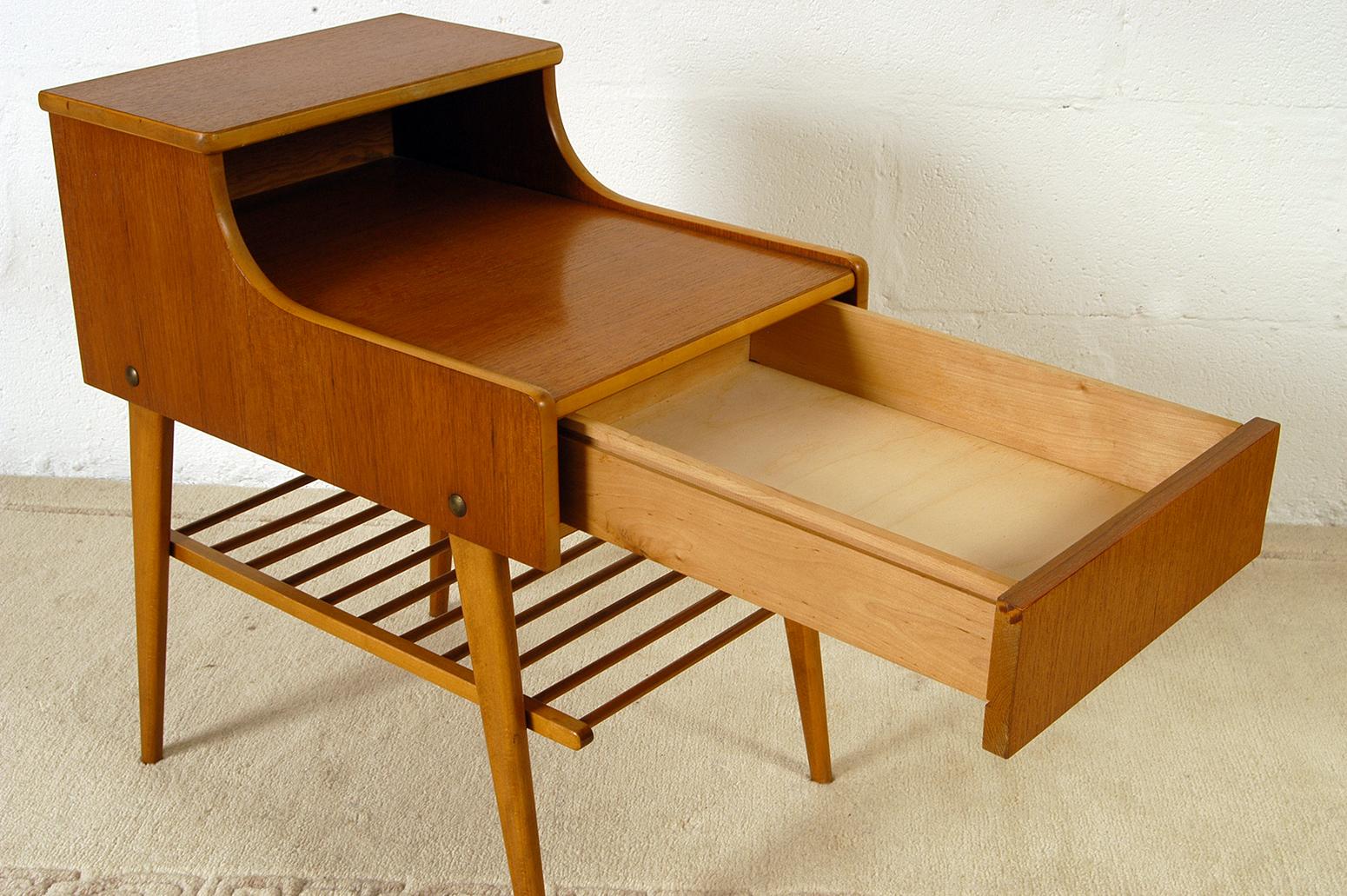 Beech Pair of 1950s Midcentury Modern Swedish Teak Nightstands Bedside Tables