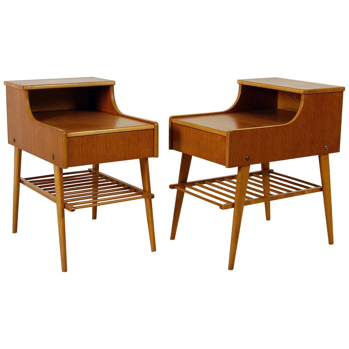 Pair of 1950s Midcentury Modern Swedish Teak Nightstands Bedside Tables