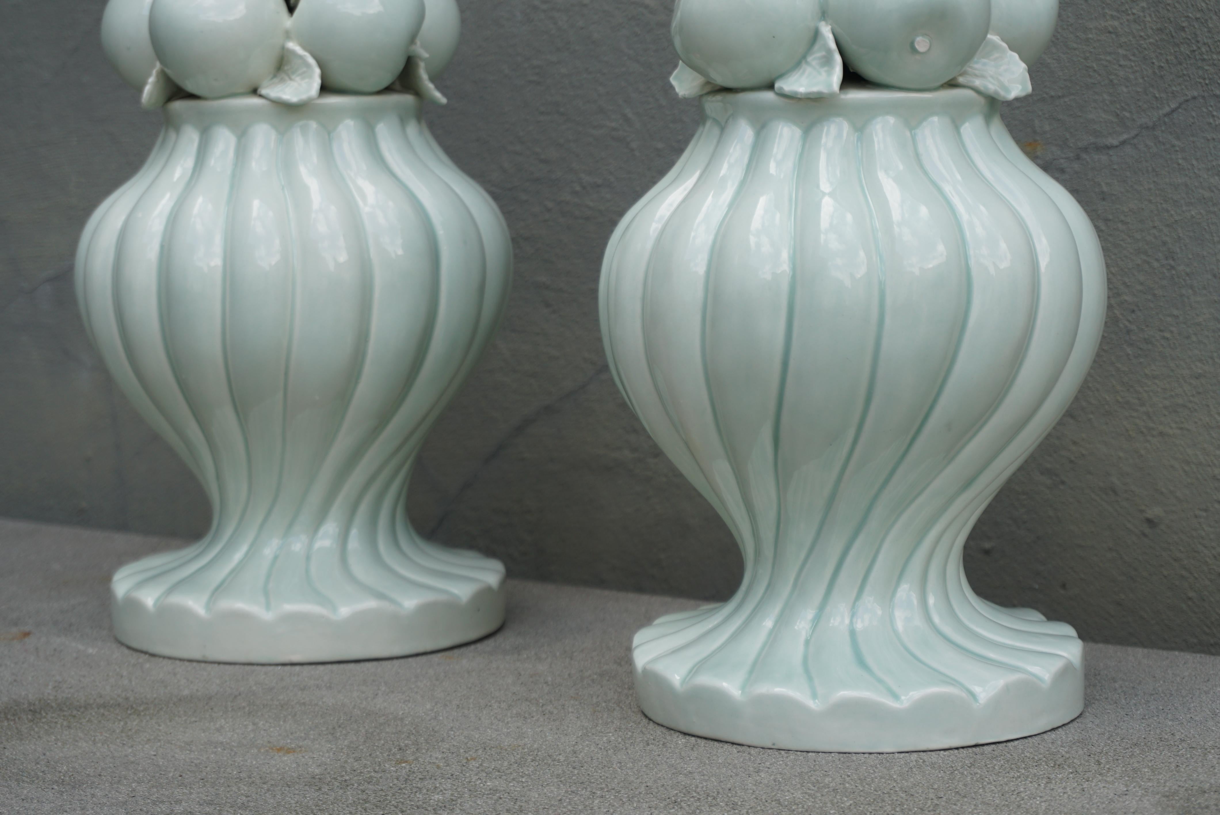 Italian Pair, 1950s Mint Green Fruit Bassanello Lamps For Sale