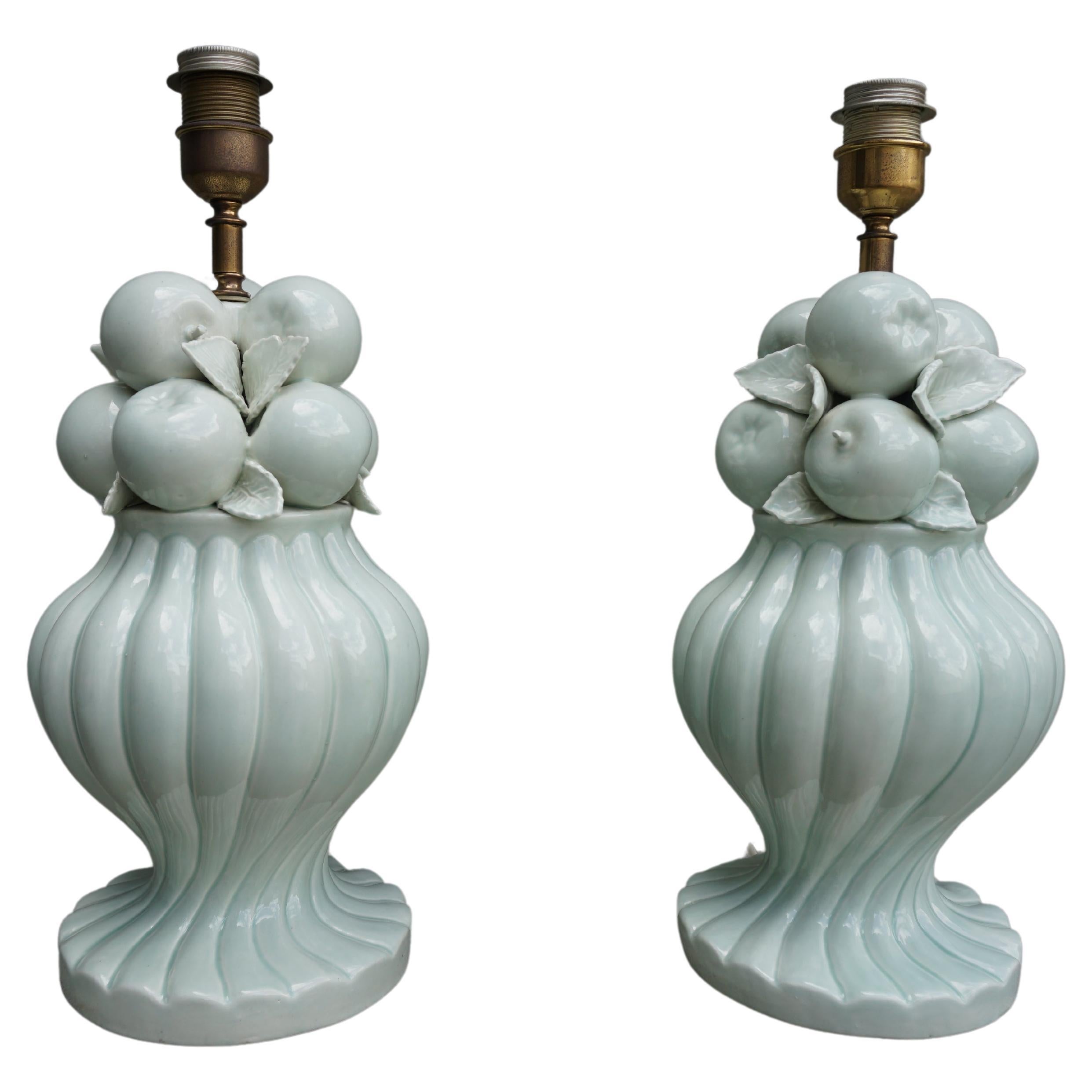 Pair, 1950s Mint Green Fruit Bassanello Lamps