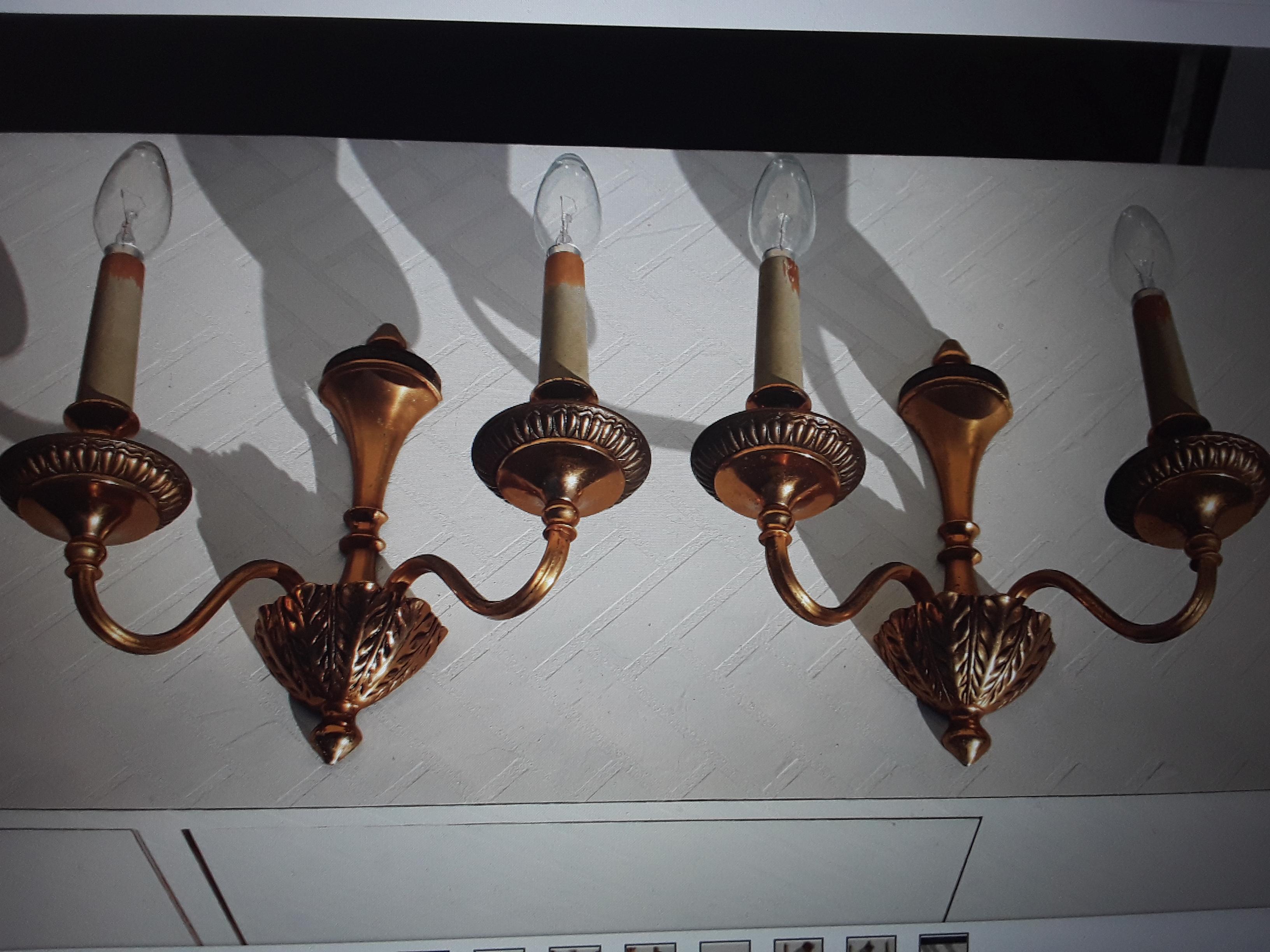 Pair 1950's Neoclassical Gilt Metal Detailed Wall Sconces For Sale 5
