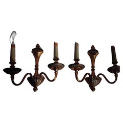 Pair 1950's Neoclassical Gilt Metal Detailed Wall Sconces