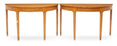 Pair 1950s Rud Rasmussen Hardwood D-Shaped Centre Tables with Brass Tipped Legs