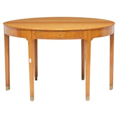 Pair 1950s Rud Rasmussen Hardwood D-Shaped Centre Tables with Brass Tipped Legs