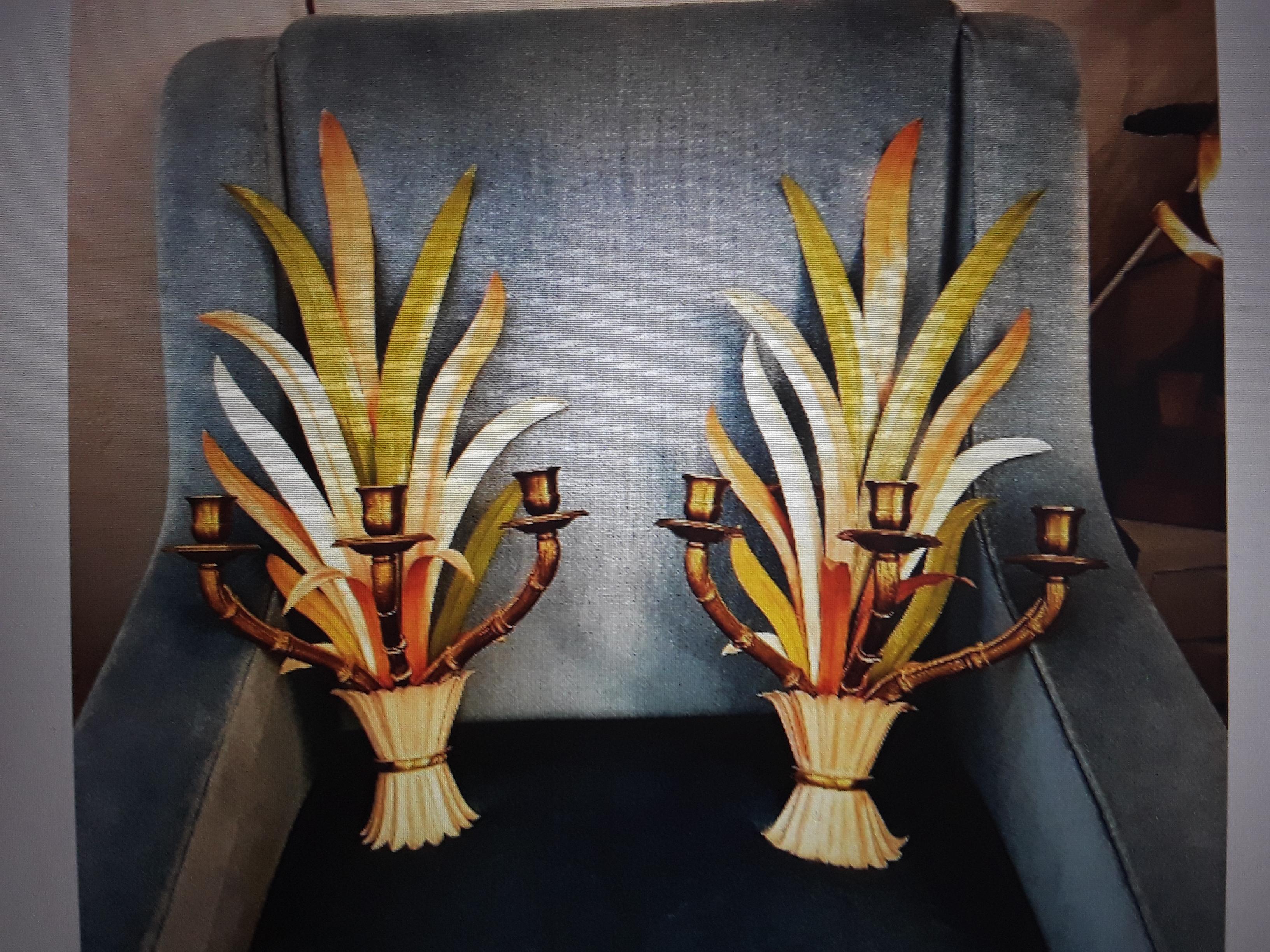 Hollywood Regency Pair 1950's Signed Maison Bagues Polychrome 