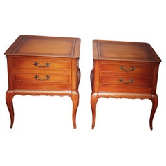 Pair 1950's Retro Traditional Night Stands/ End Tables/ Leather Top