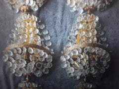 Pair 1960s Austrian Empire style 24K Framed w/ Glass Bag/ Tent Form Wall Sconces