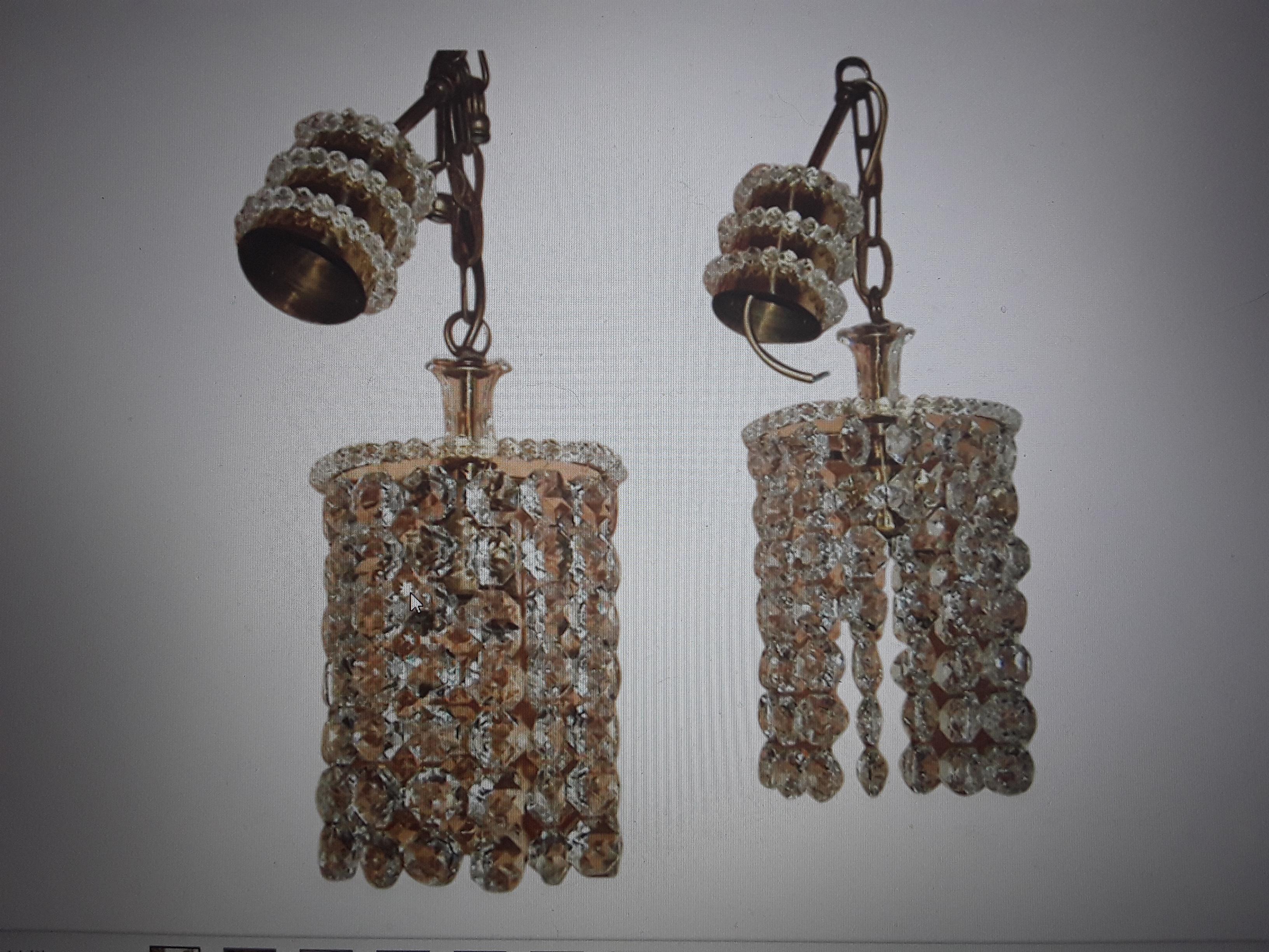 Pair 1960s Austrian Mid Century Modern Cut Crystal 24K Ceiling Pendants by Palwa For Sale 9