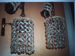 Pair 1960s Austrian Mid Century Modern Cut Crystal 24K Ceiling Pendants by Palwa