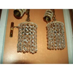 Pair 1960s Austrian Mid Century Modern Cut Crystal 24K Ceiling Pendants by Palwa