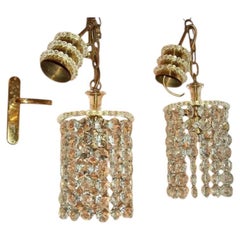 Pair 1960s Austrian Mid Century Modern Cut Crystal 24K Ceiling Pendants by Palwa