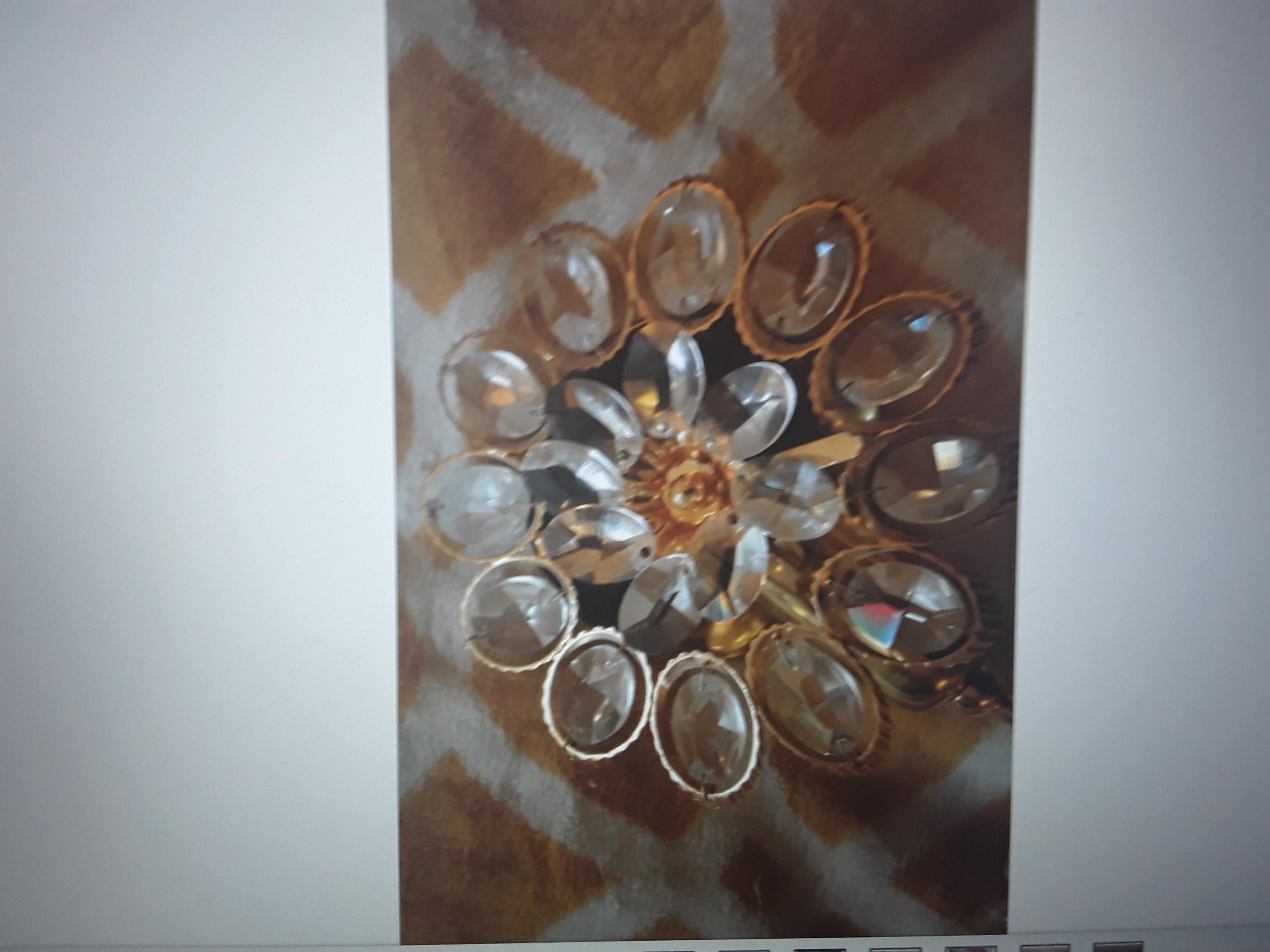 Pair 1960's Austrian Mid Century Modern Cut Crystal Floral Form Wall Sconces 24K For Sale 2