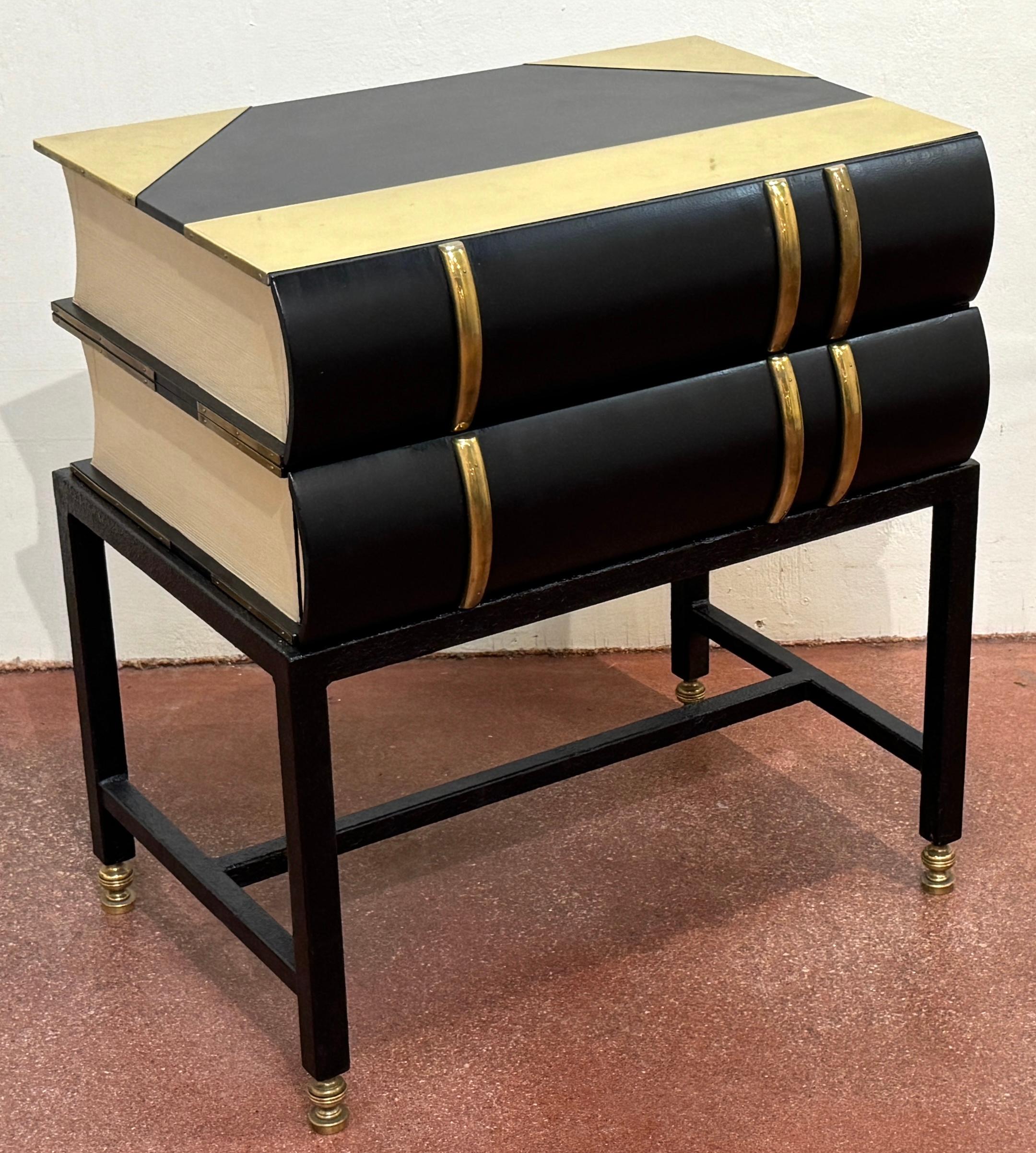 Pair 1960s Brass Mounted Wood & Iron Stacked Book End Tables, Hart Associates For Sale 2