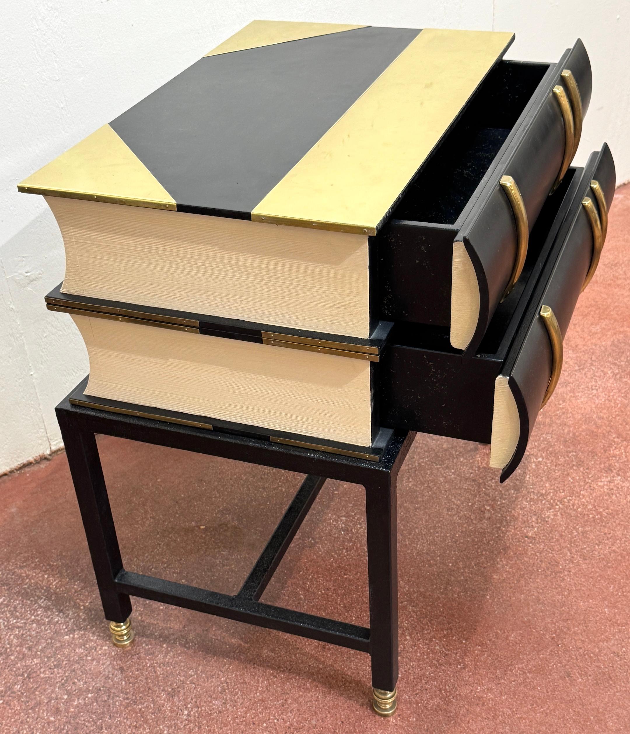 Pair 1960s Brass Mounted Wood & Iron Stacked Book End Tables, Hart Associates For Sale 5
