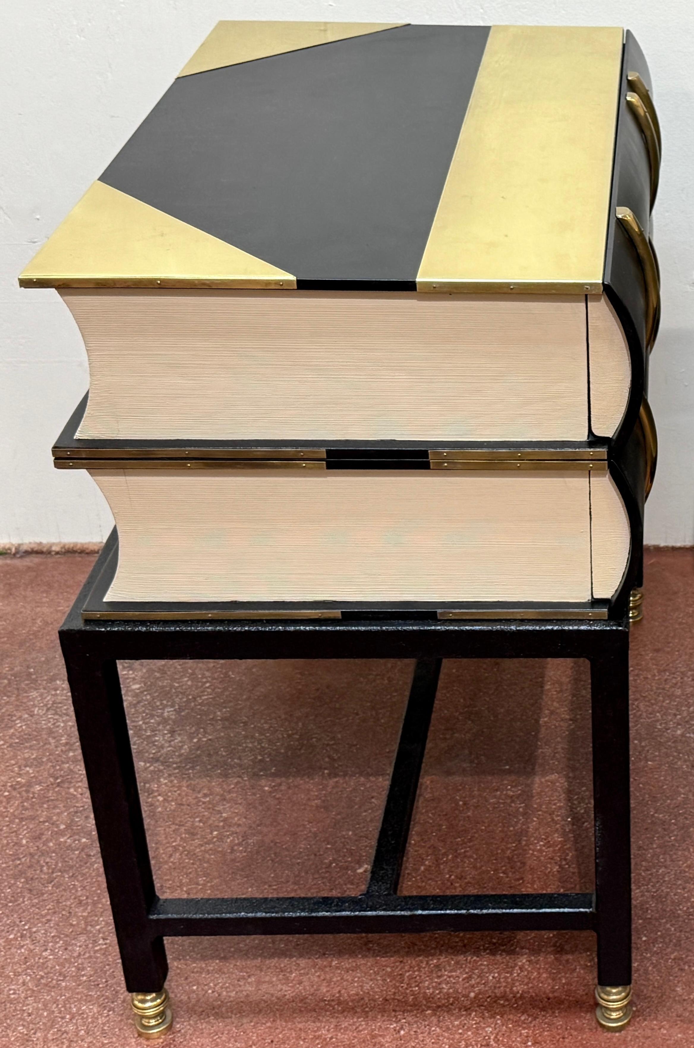 Pair 1960s Brass Mounted Wood & Iron Stacked Book End Tables, Hart Associates In Good Condition For Sale In West Palm Beach, FL
