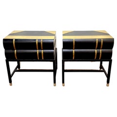 Pair 1960s Brass Mounted Wood & Iron Stacked Book End Tables, Hart Associates