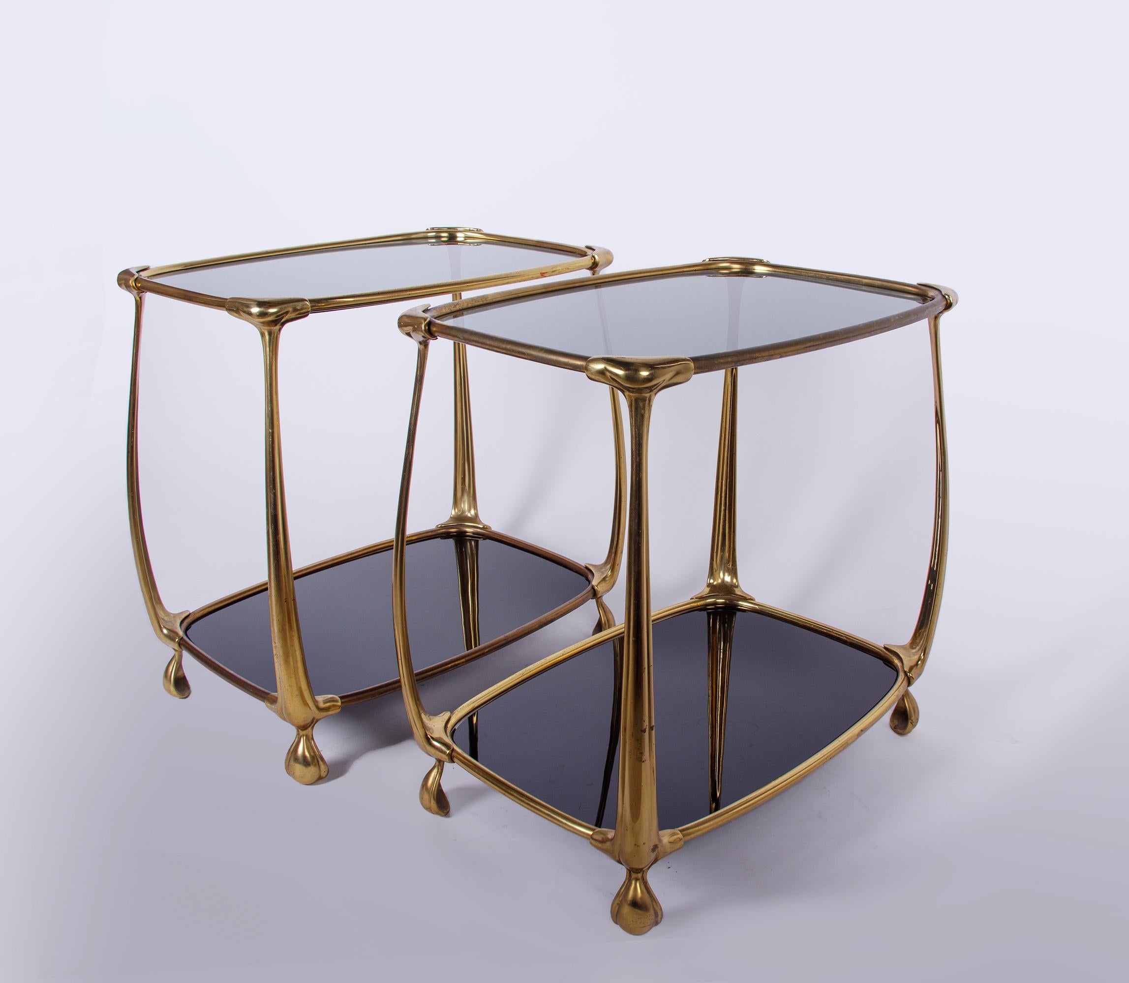 Pair of Mid Century Brass & Smoked Glass Side Tables, Italy 1960s 1