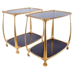 Pair of Mid Century Brass & Smoked Glass Side Tables, Italy 1960s