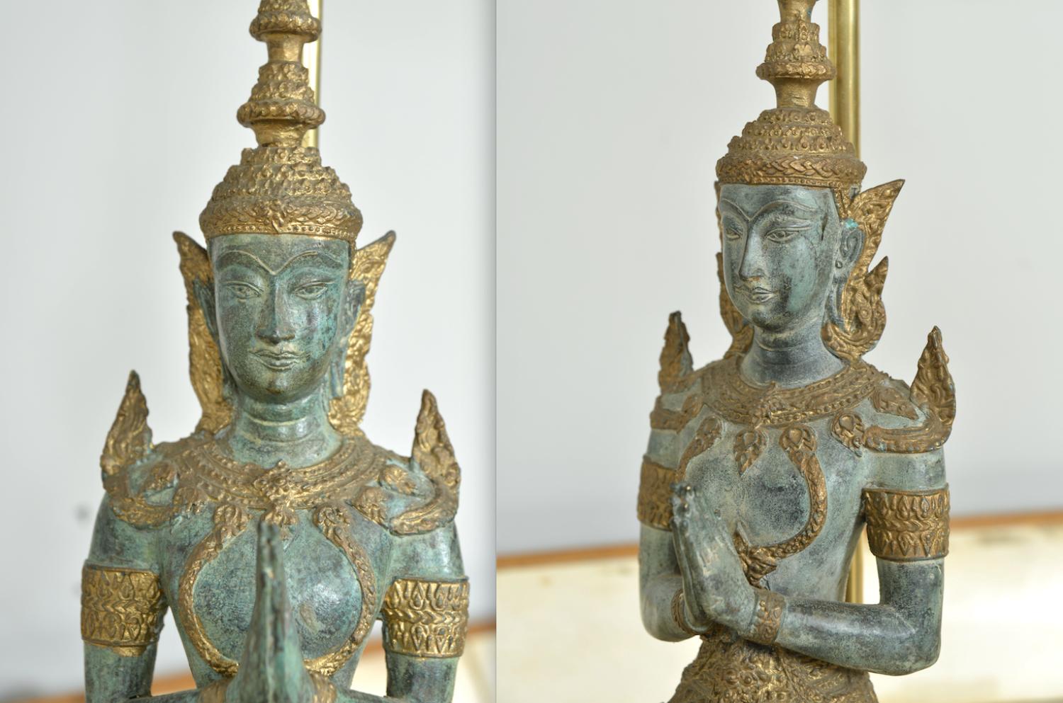 Paar vergoldete thailändische Teppanom-Buddha-Tischlampen aus Bronze und Messing, 1960er Jahre, Mont-Stil, Belgien im Angebot 6