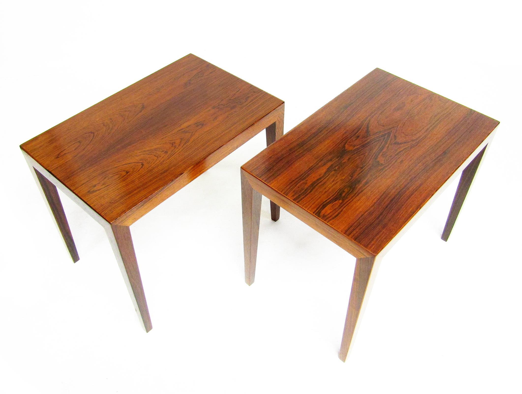 Mid-Century Modern Pair 1960s Danish Rosewood Bedside Lamp Tables By Severin Hansen For Haslev For Sale
