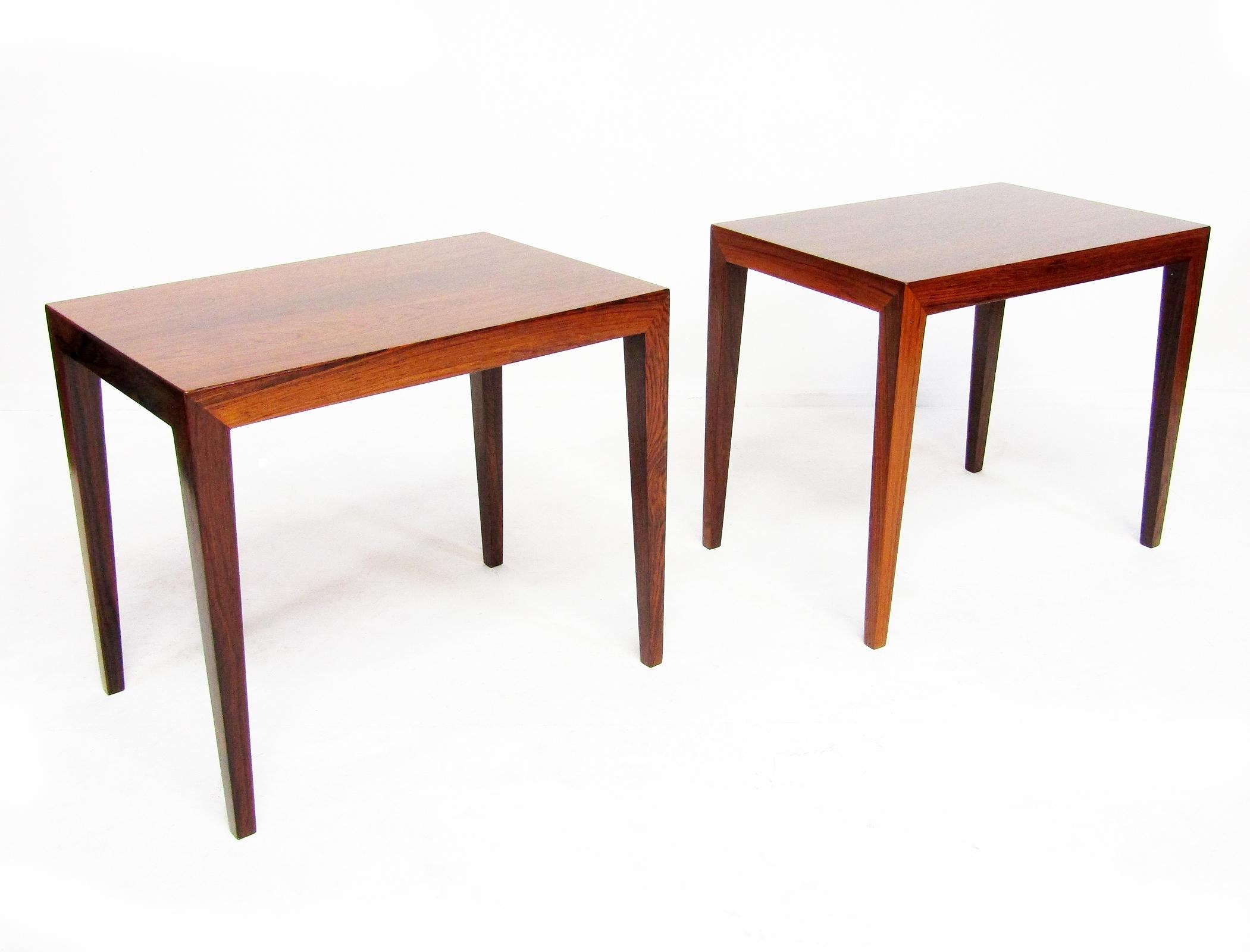 Pair 1960s Danish Rosewood Bedside Lamp Tables By Severin Hansen For Haslev In Good Condition For Sale In Shepperton, Surrey