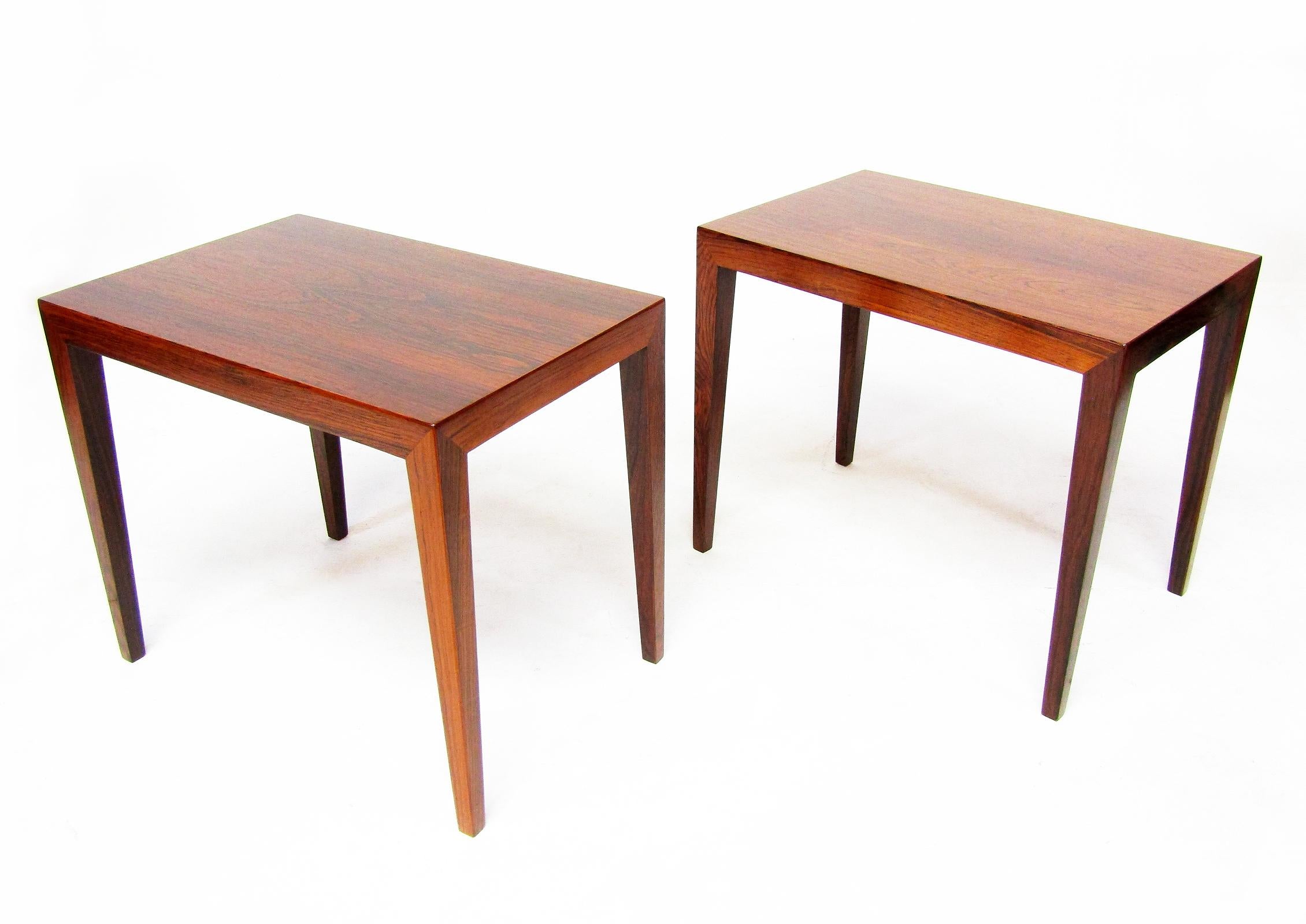 Hardwood Pair 1960s Danish Rosewood Bedside Lamp Tables By Severin Hansen For Haslev For Sale