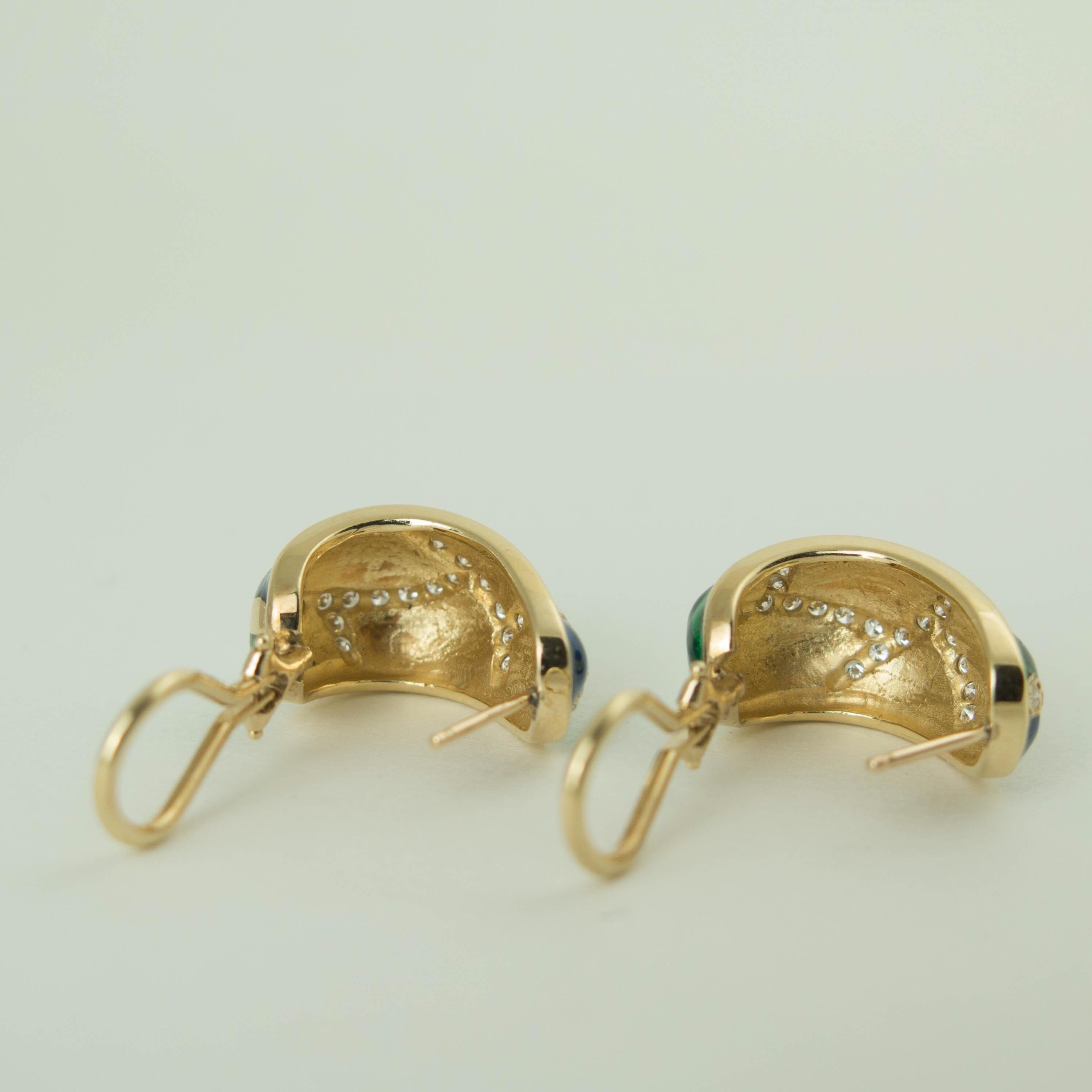 Pair of 1960s Enamel and Diamond Gold Earrings 1