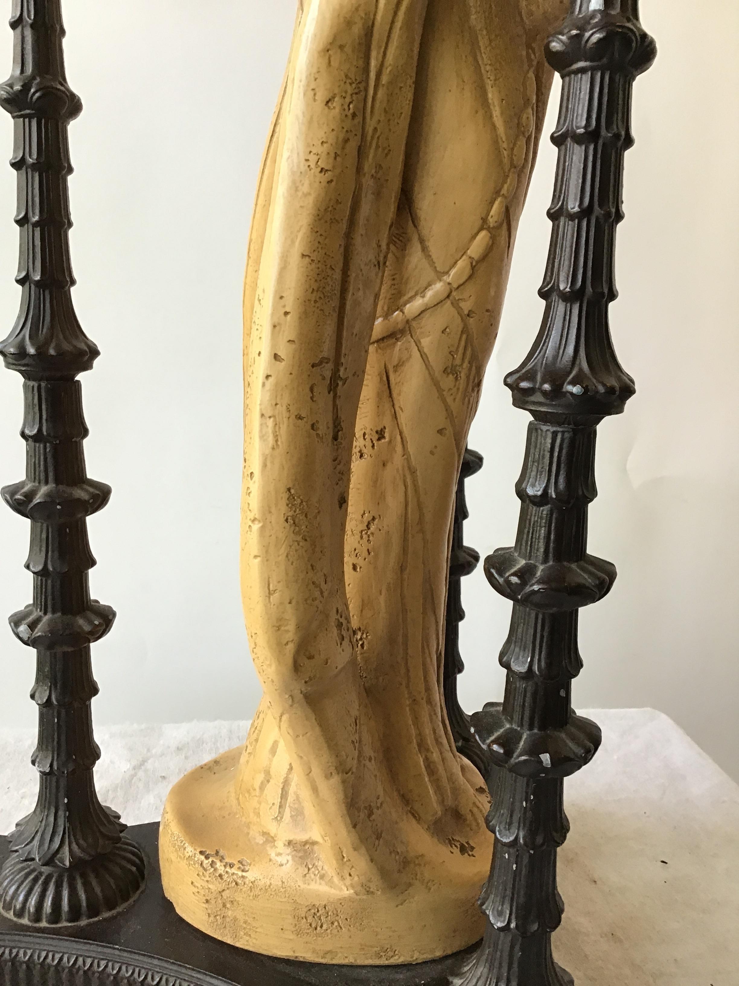 Pair of 1960s Figural Plaster Asian Lamps 6