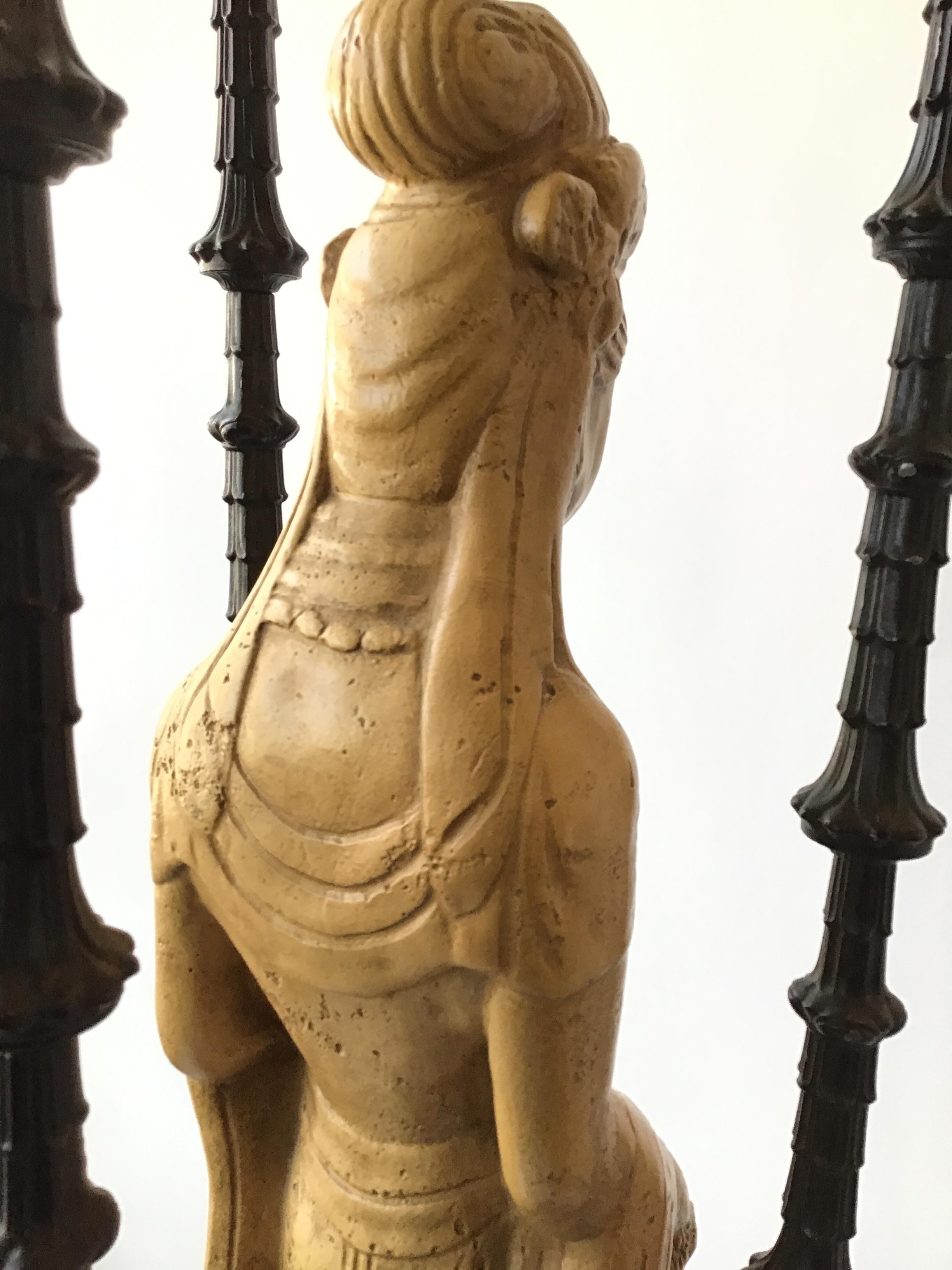 Pair of 1960s Figural Plaster Asian Lamps 7