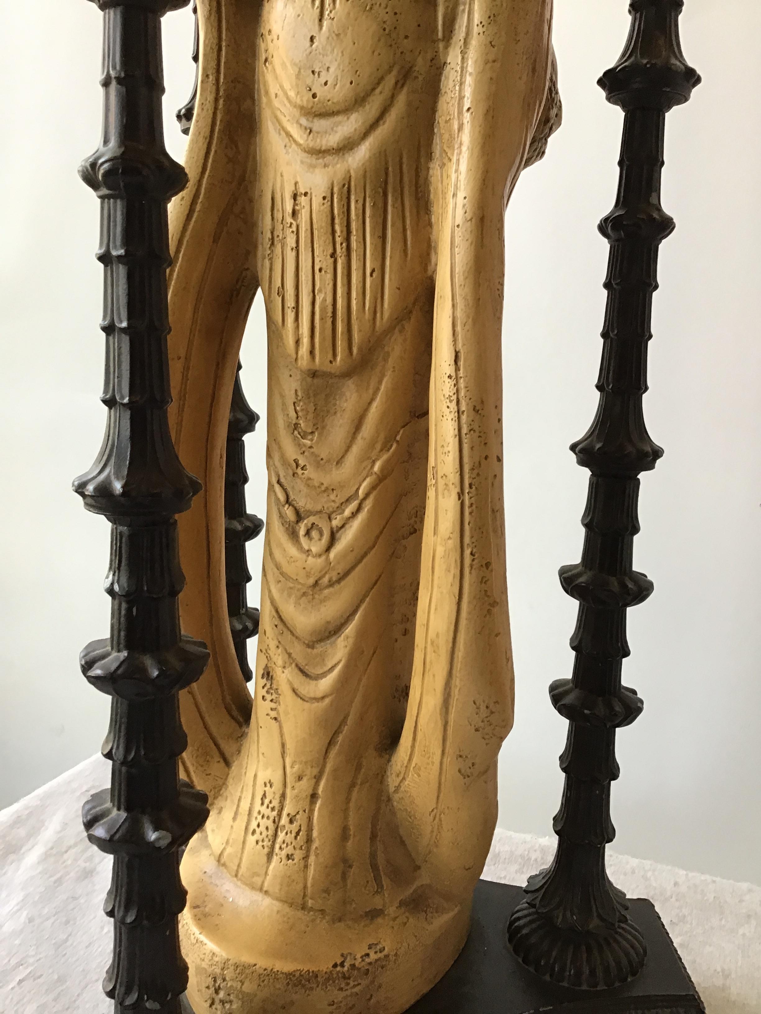 Pair of 1960s Figural Plaster Asian Lamps 8