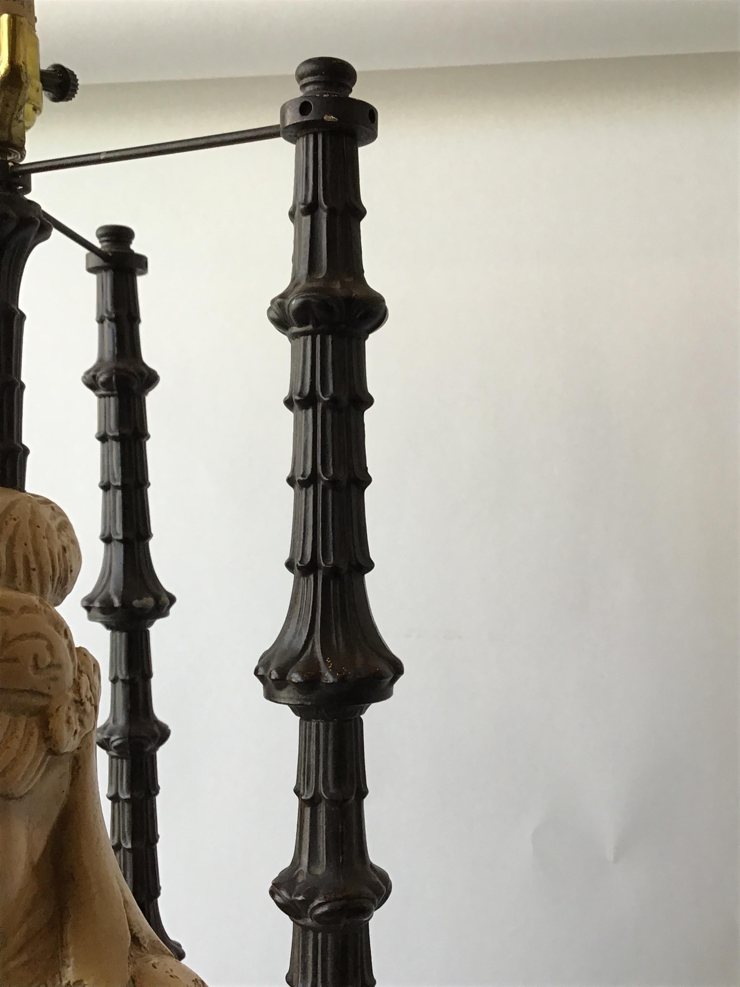 Pair of 1960s Figural Plaster Asian Lamps 9