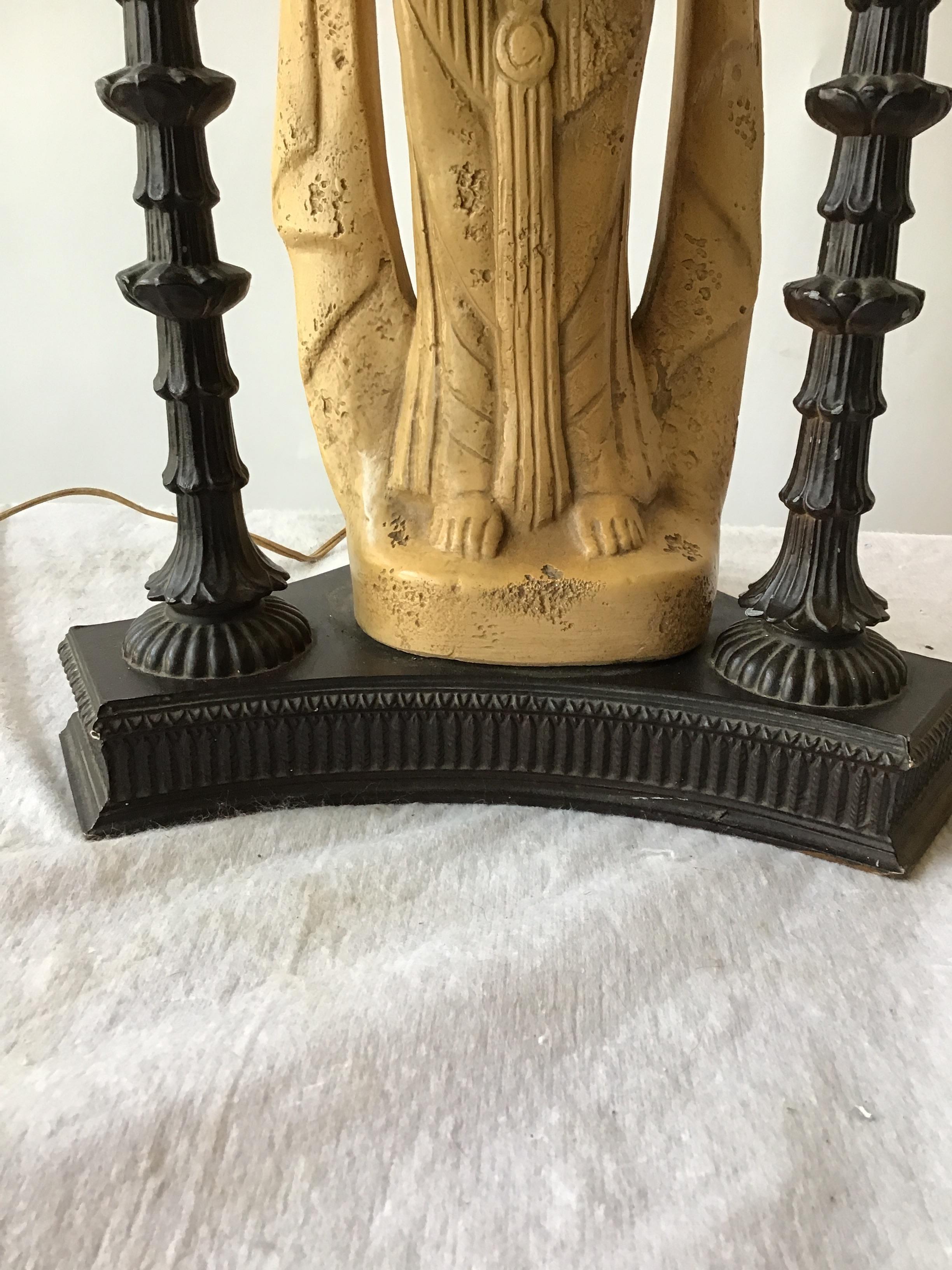 Pair of 1960s Figural Plaster Asian Lamps 11