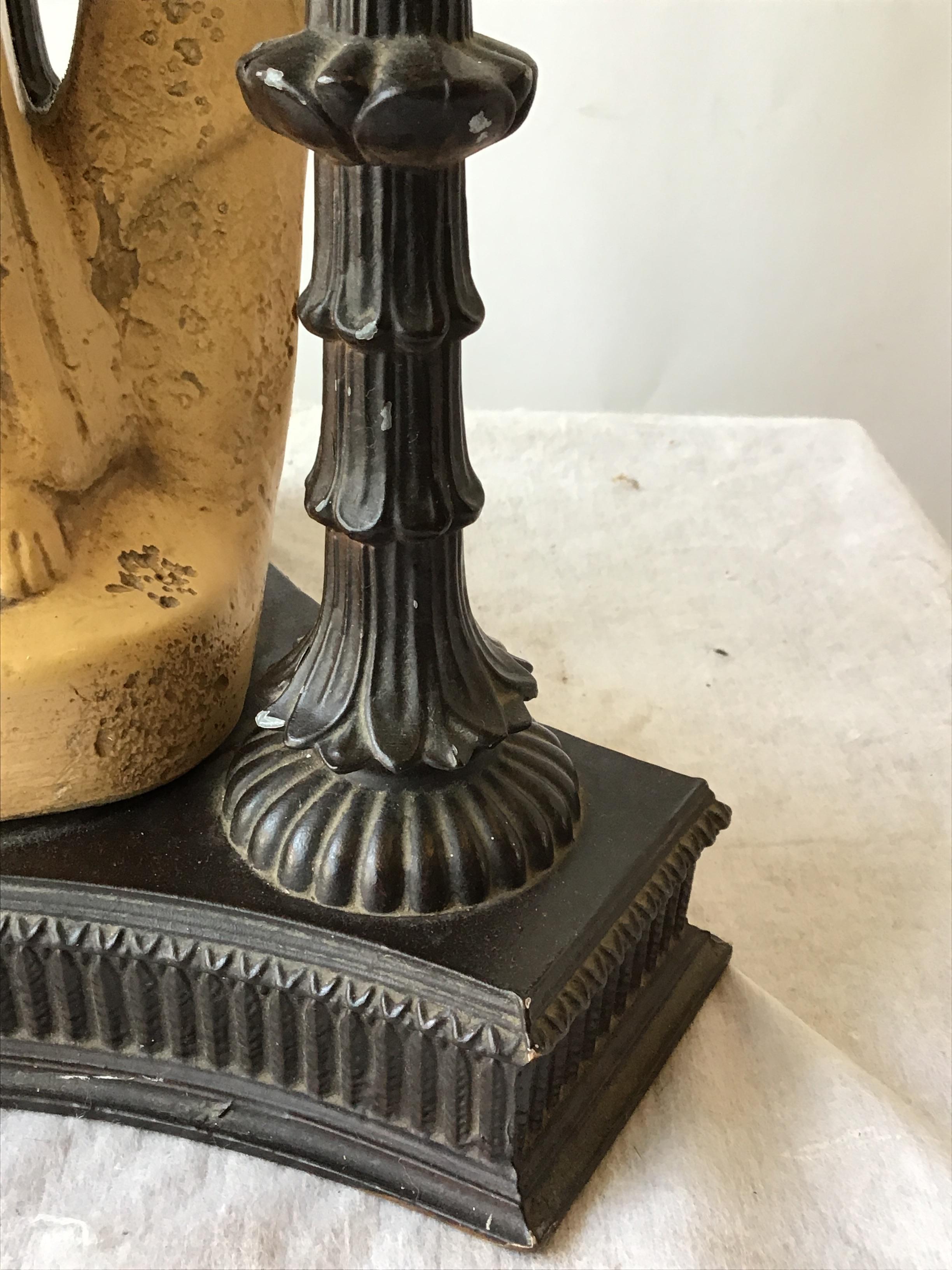 Pair of 1960s Figural Plaster Asian Lamps 12