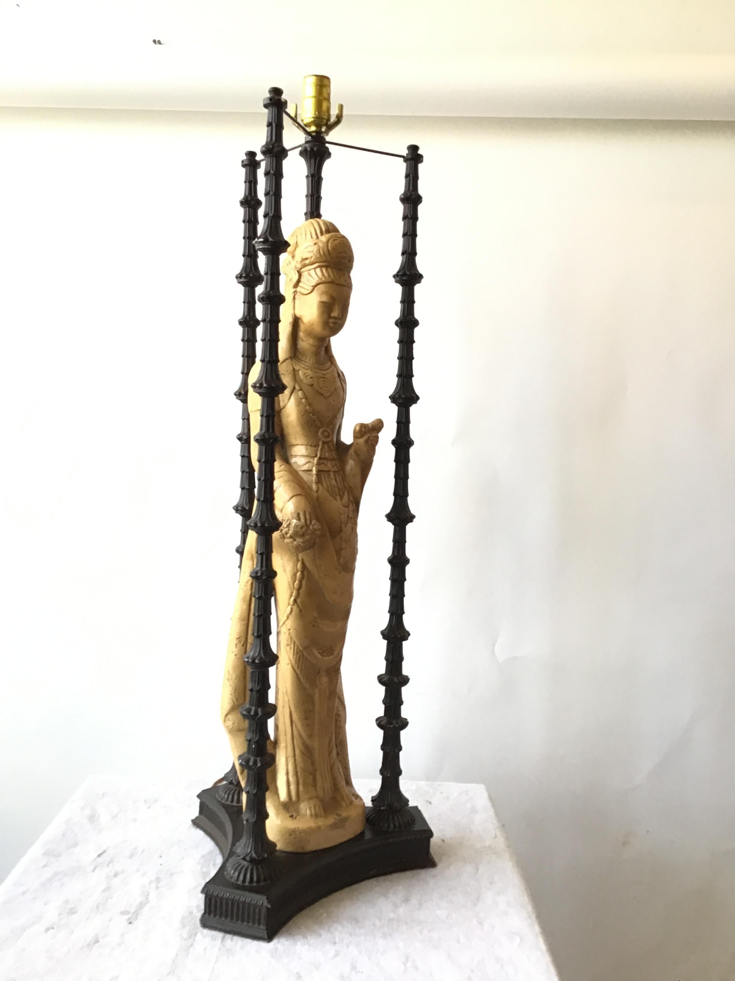Pair of 1960s Figural Plaster Asian Lamps In Good Condition In Tarrytown, NY