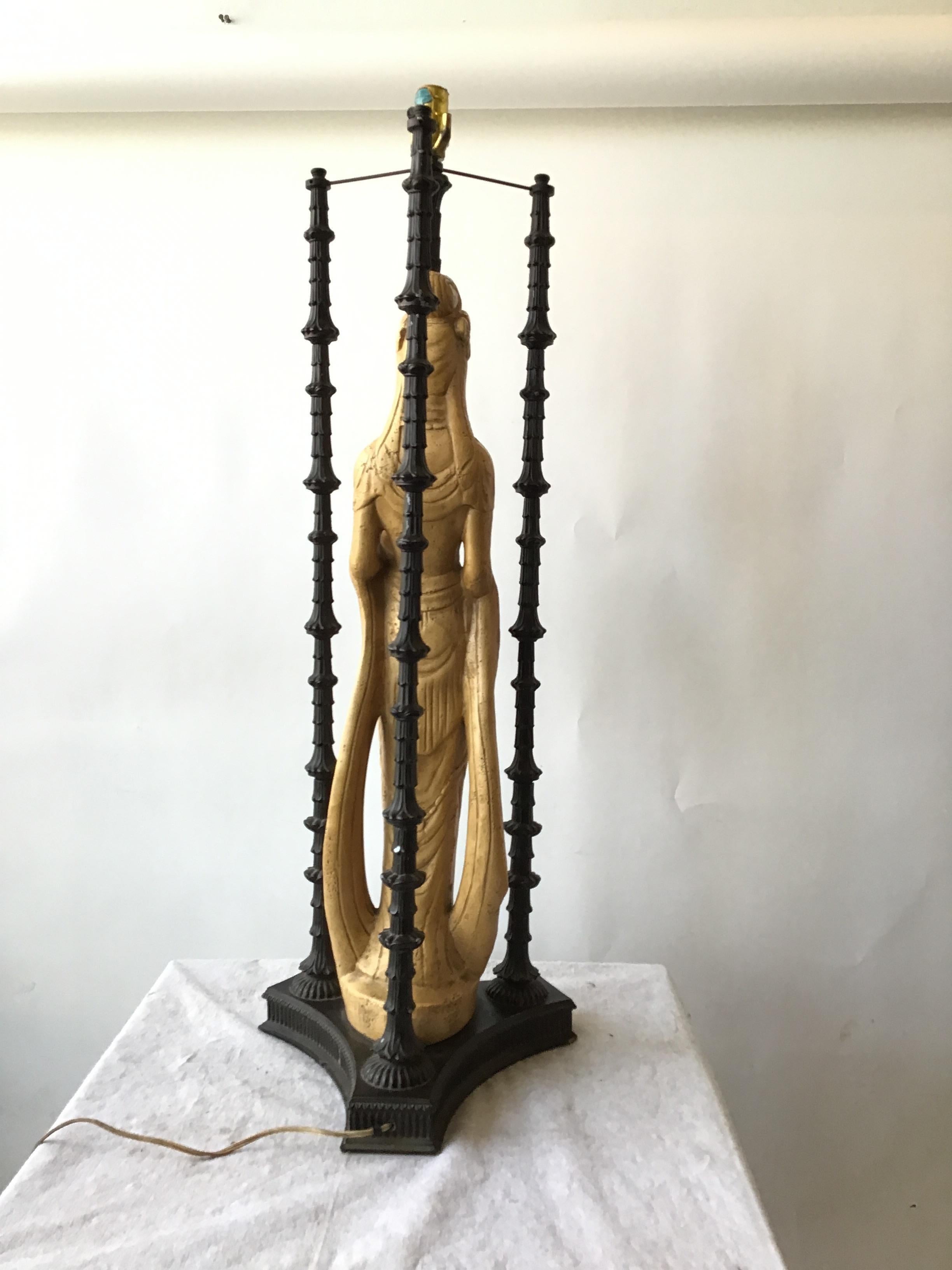 Metal Pair of 1960s Figural Plaster Asian Lamps
