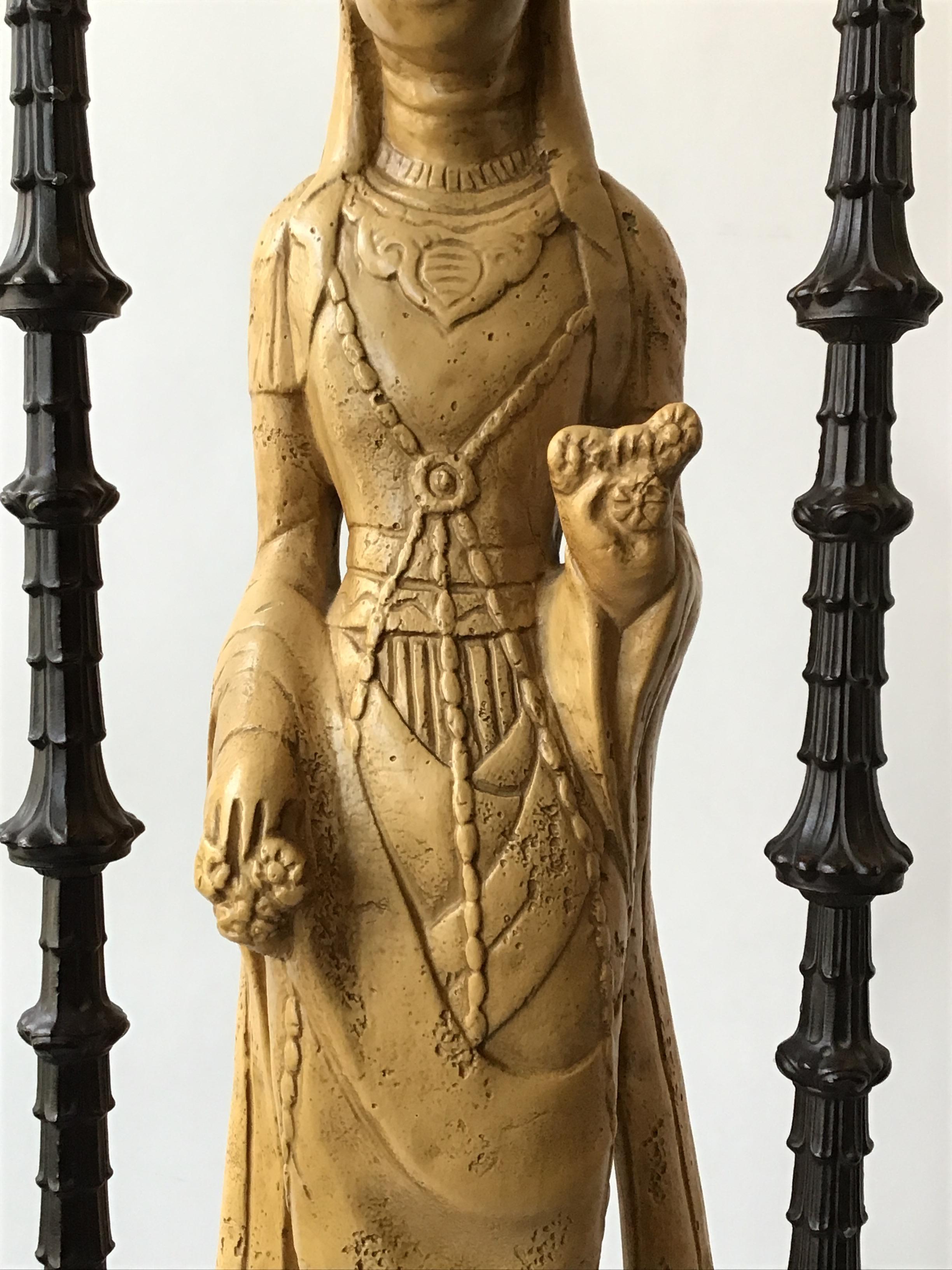 Pair of 1960s Figural Plaster Asian Lamps 2