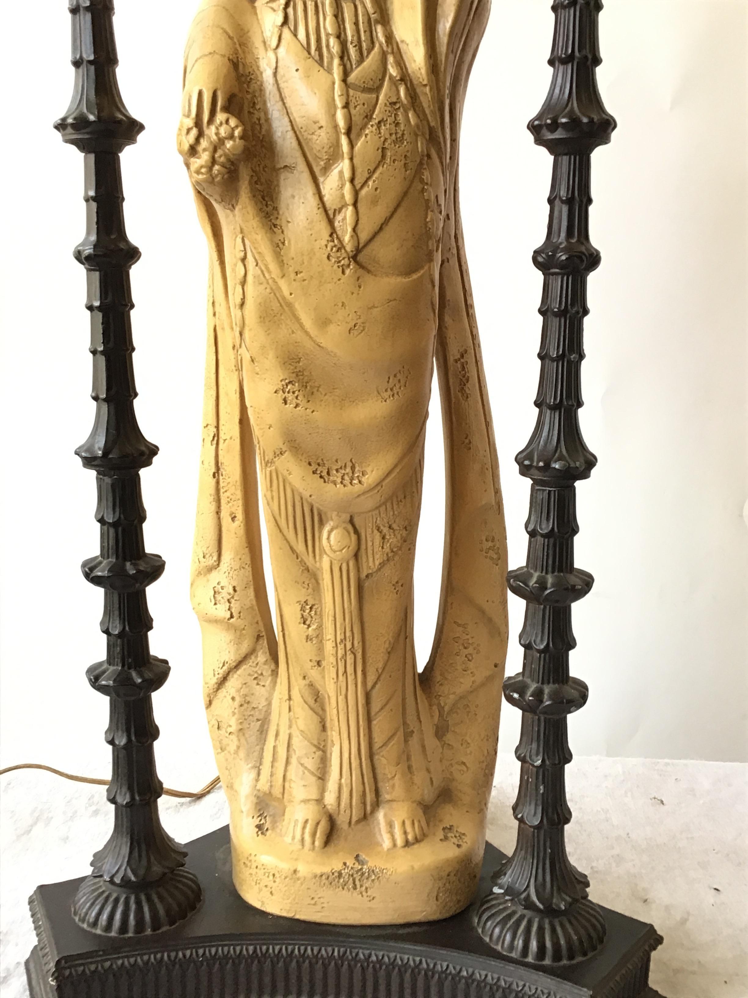 Pair of 1960s Figural Plaster Asian Lamps 3
