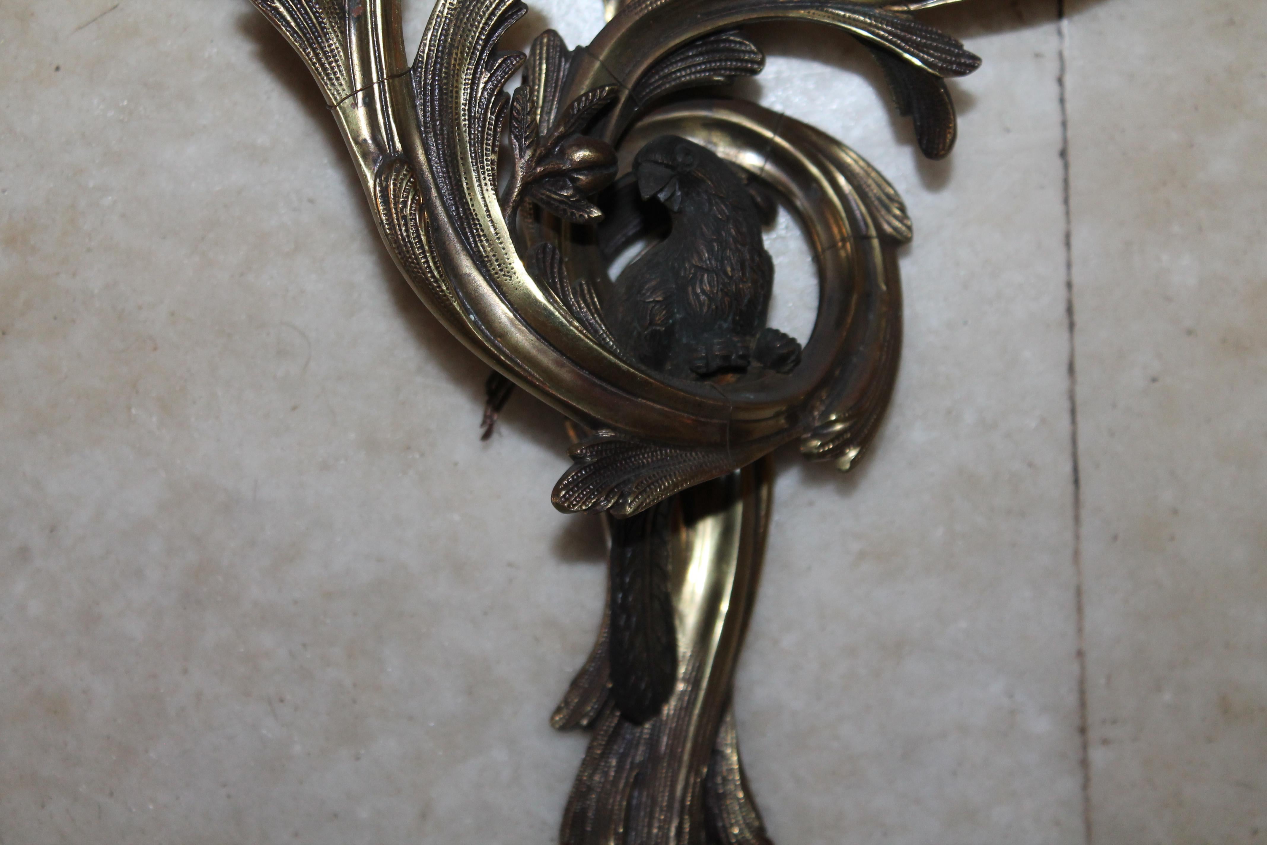Pair 1960's French Louis XV style Bronze Parrot Sconces style Maison Bagues For Sale 6