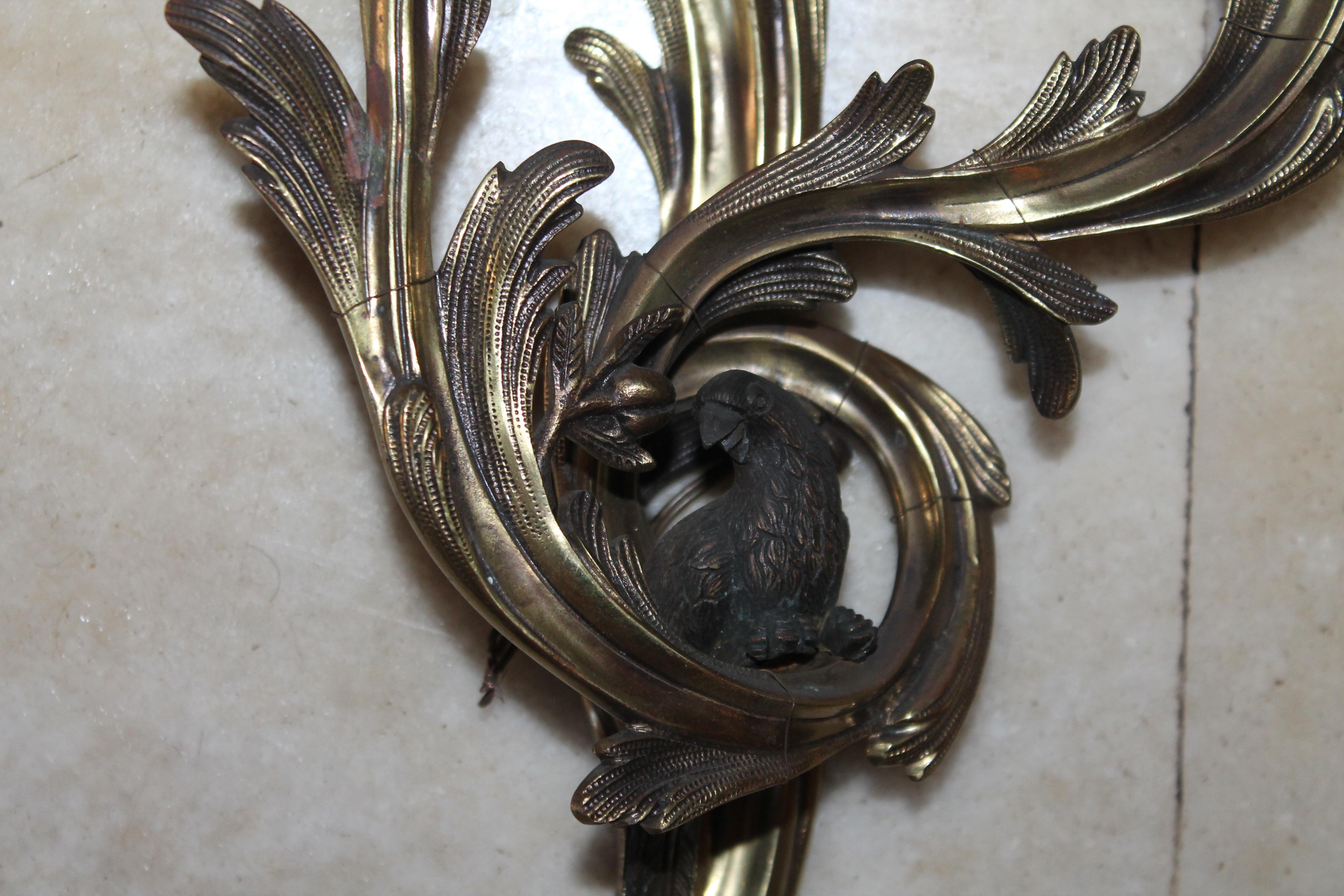 Pair 1960's French Louis XV style Bronze Parrot Sconces style Maison Bagues For Sale 1