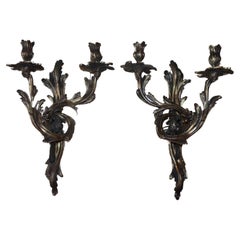 Paire d'appliques à perroquet en bronze de style Louis XV des années 1960, style Maison Bagues