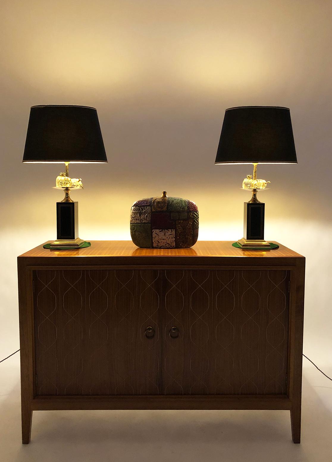 Pair 1960s French Maison Charles Table Lamps Hollywood Regency Pineapple Fruit 8