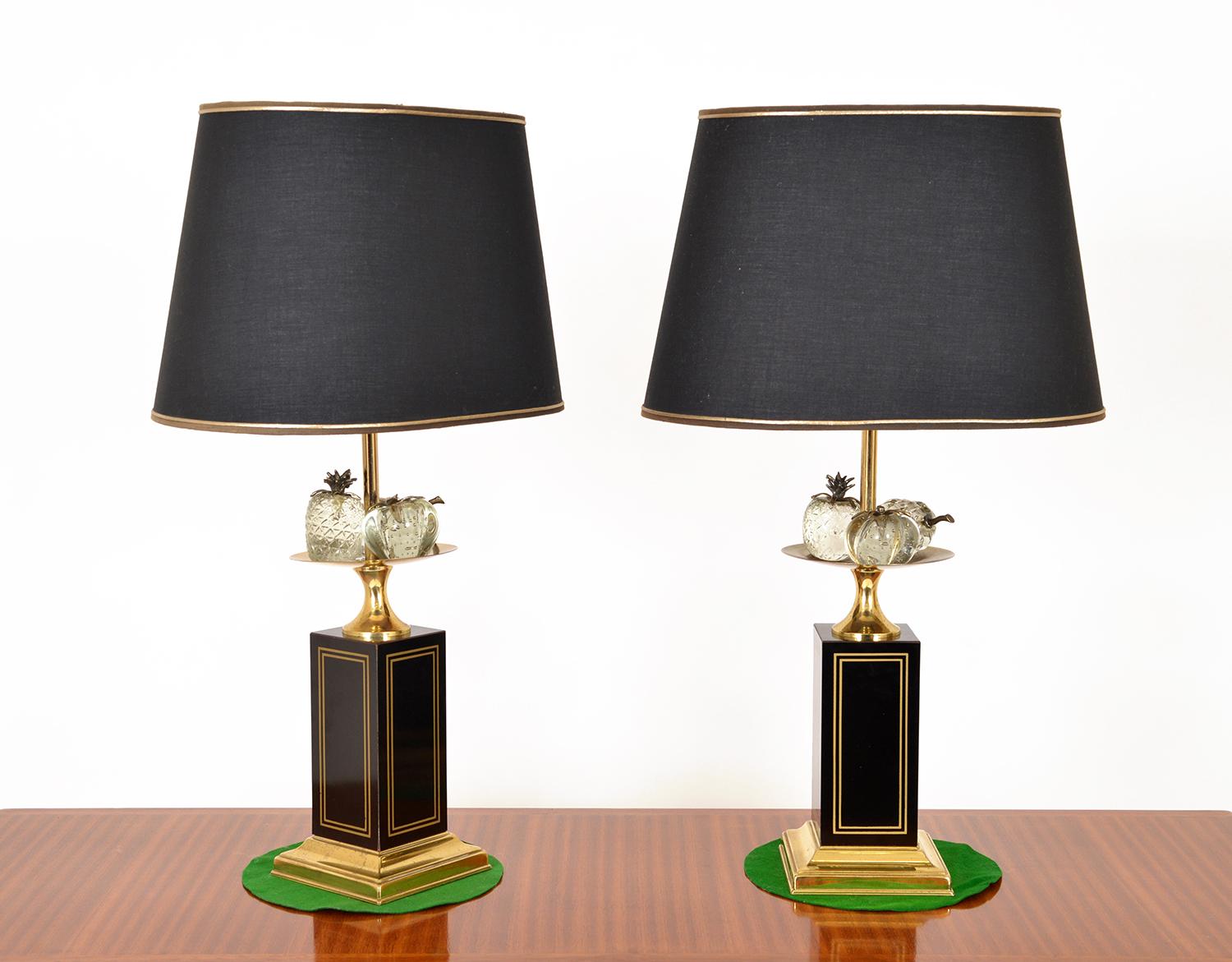 Pair 1960s French Maison Charles Table Lamps Hollywood Regency Pineapple Fruit In Good Condition In Sherborne, Dorset
