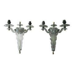 Pair 1960's French Mid Century Modern Lucite Formed Feather / Plume Wall Sconces