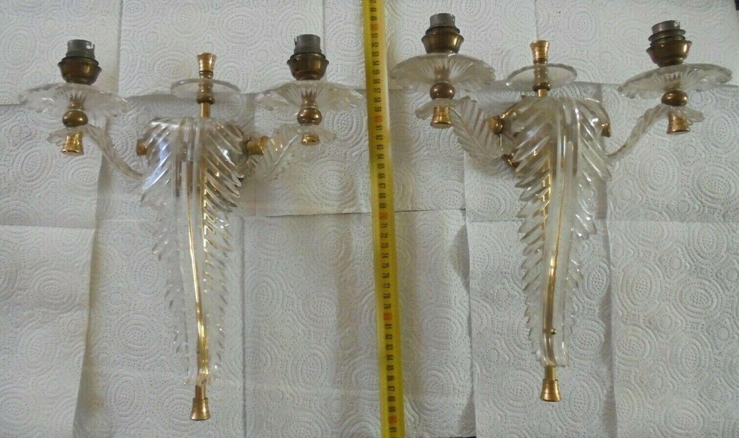 Mid-20th Century Pair 1960's French Mid Century Modern Lucite Formed Feather / Plume Wall Sconces For Sale