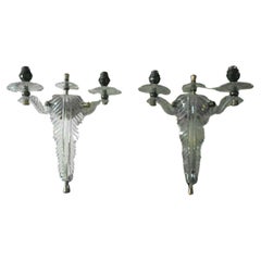 Pair 1960's French Mid Century Modern Lucite Formed Feather / Plume Wall Sconces