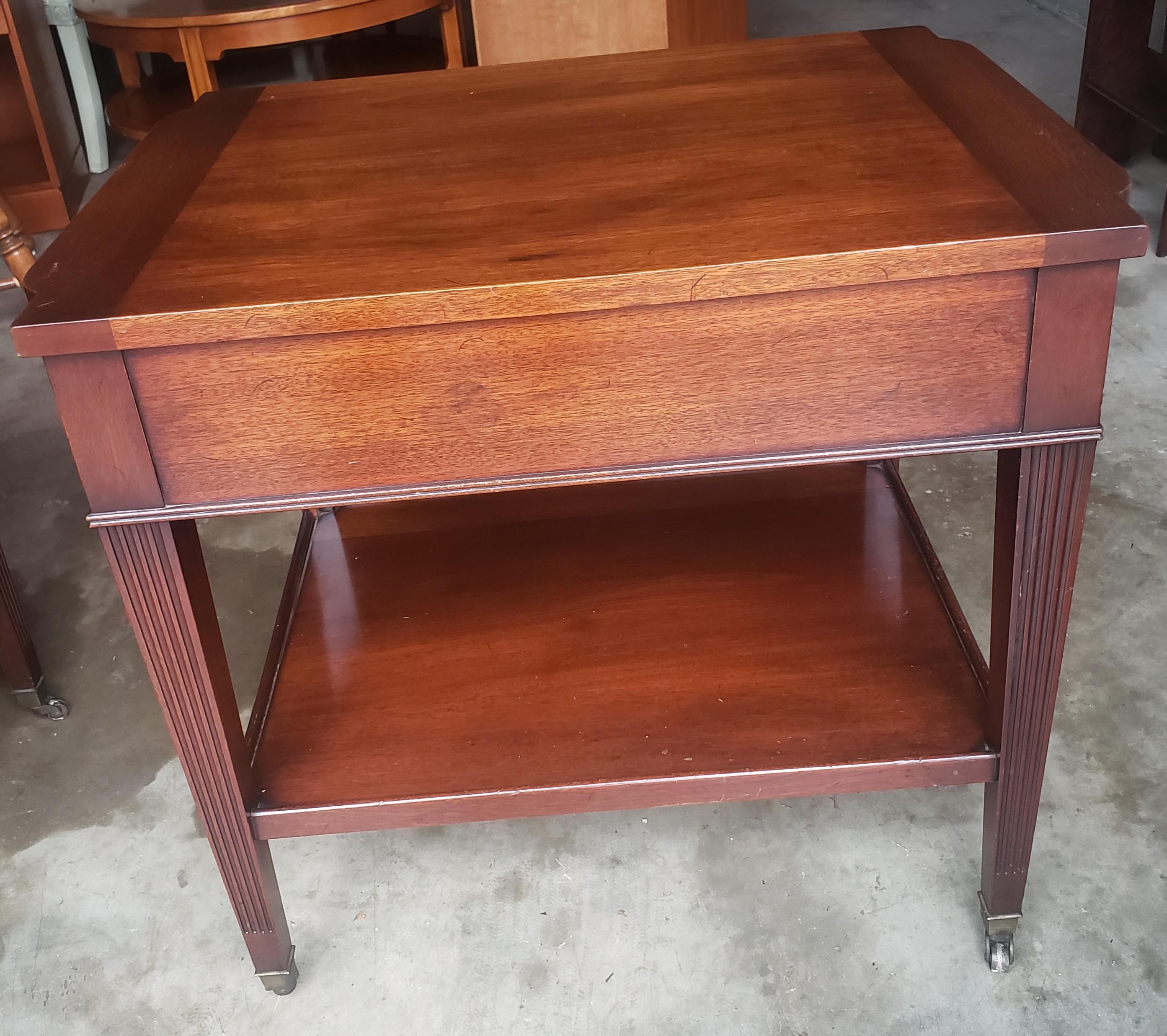 Stained Pair 1960s Georgetown Galleries 2-Tier Holliwood Regency Mahogany Side Tables  For Sale