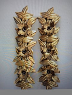 Pair 1960's Hollywood Regency Gilt Floral Form Wall Sconces by Hans Kogl
